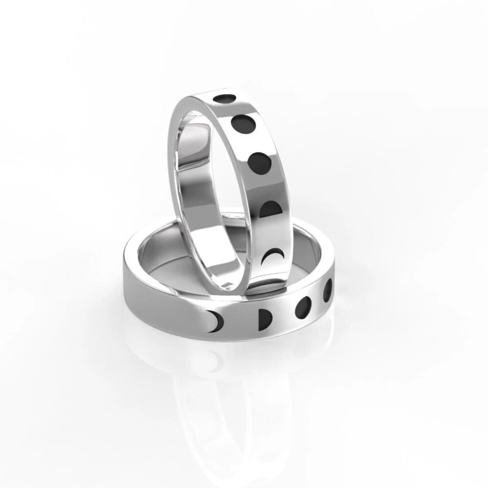Gold Moon Phase Matching Ring Set - Unique Moon Wedding Bands in Silver or Gold - Anniversary Gift 6.jpg