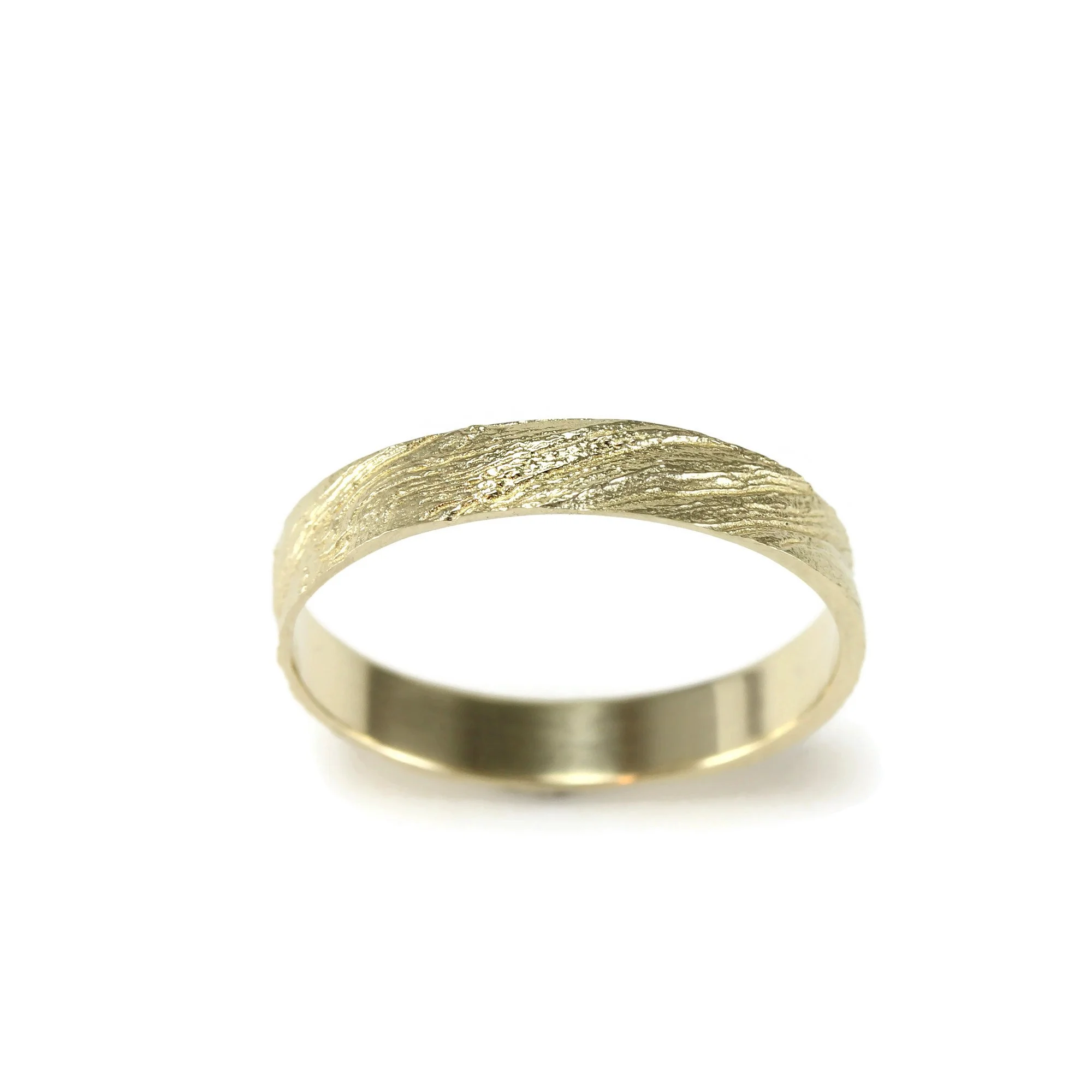 Bristlecone Men's Ring - Gold Tree Bark Textured Wedding Band - 4mm Wide