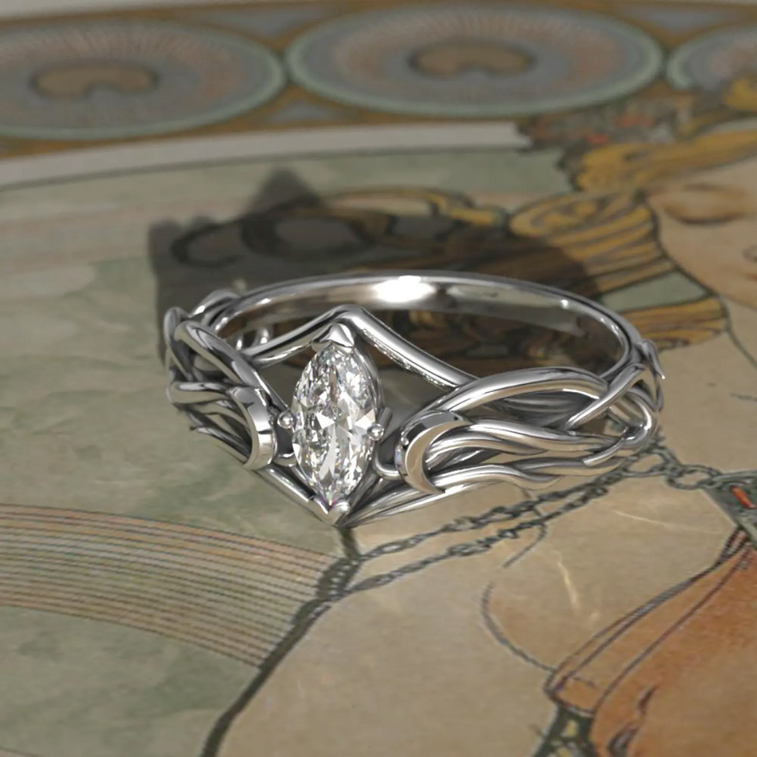 Moon Knight Inspired Engagement Ring, Marquise Cut Moissanite Ring in Silver or Gold.png