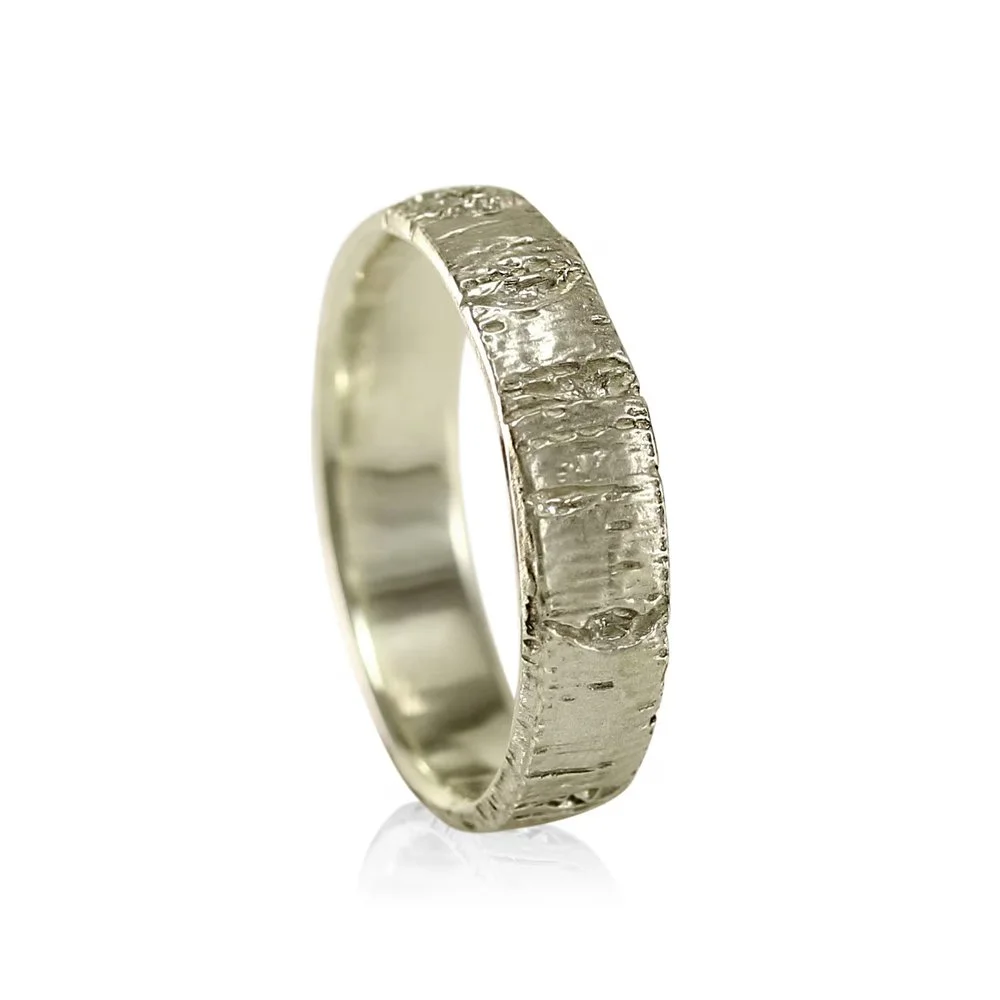 Sterling Silver Aspen Bark Wedding Band – Nature Inspired Ring