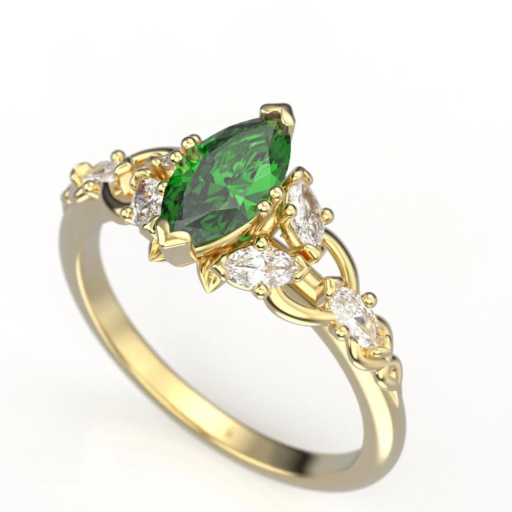 Elvish Marquise Ring – Lab Emerald