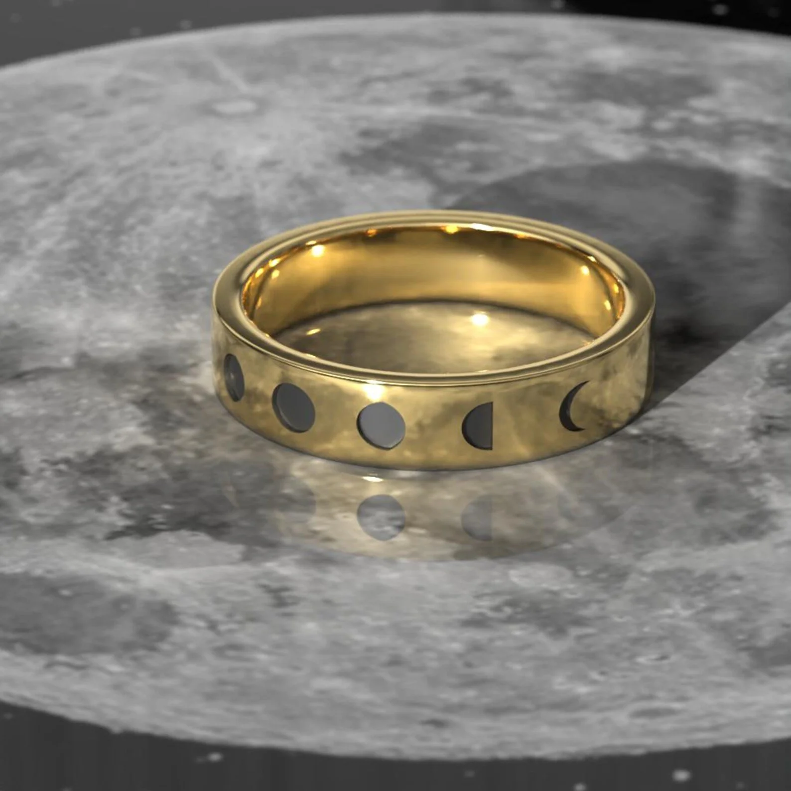 Gold Moon Phase Matching Ring Set - Unique Moon Wedding Bands in Silver or Gold - Anniversary Gift 4.jpg