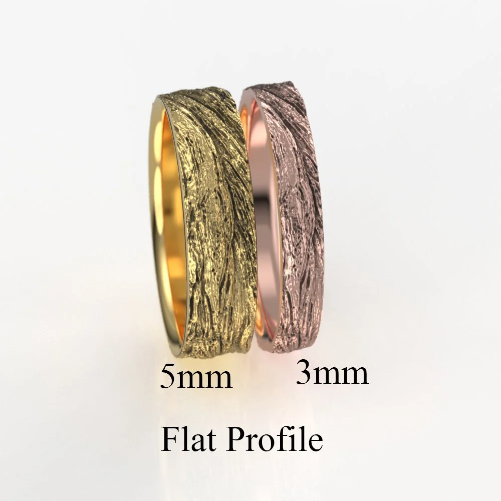 Bristlecone Pine Tree Bark Ring Set for Tom - Size 7.25 Matching Wedding Bands - 5mm Wide, 3mm Wide