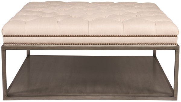 ottoman in blue with 2 rows of nailhead trim