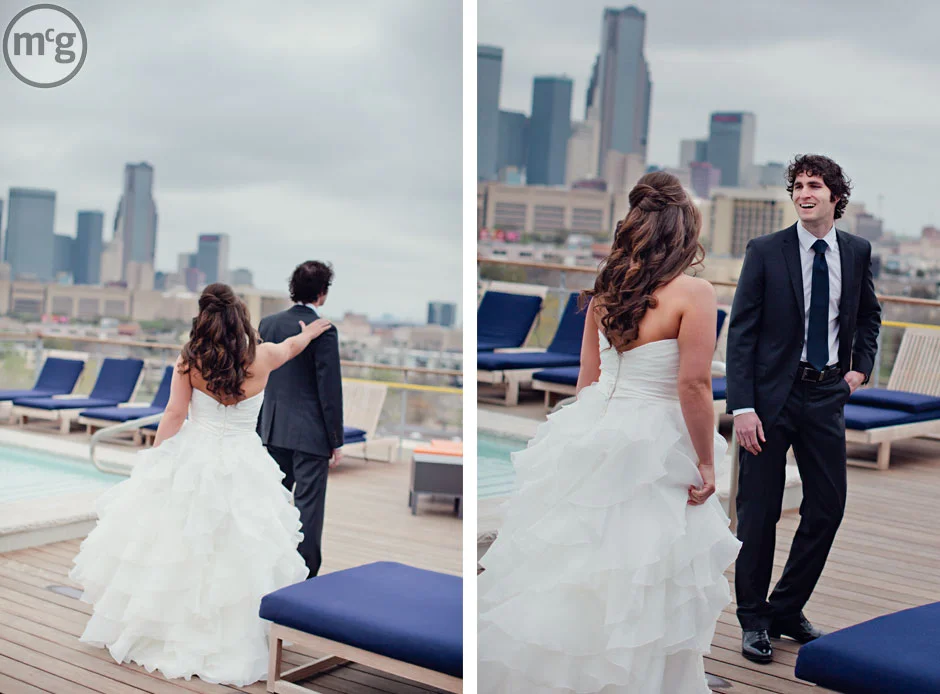 Bride & Groom Wedding First Look Dallas Skyline