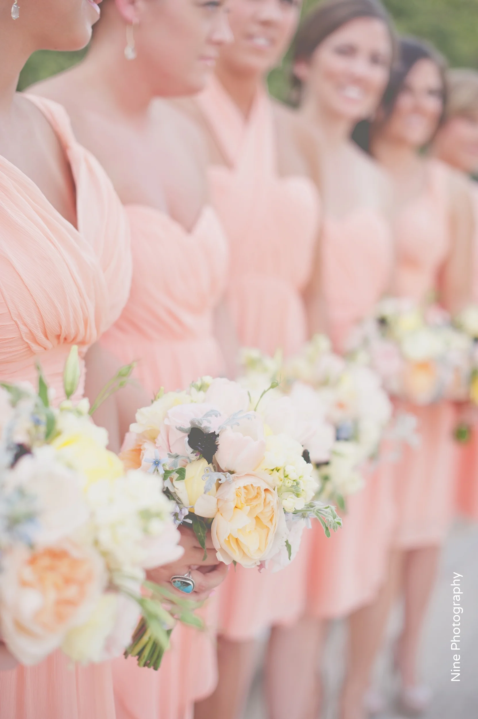 Short Peach Bridesmaid Dresses Pastel Bouquets