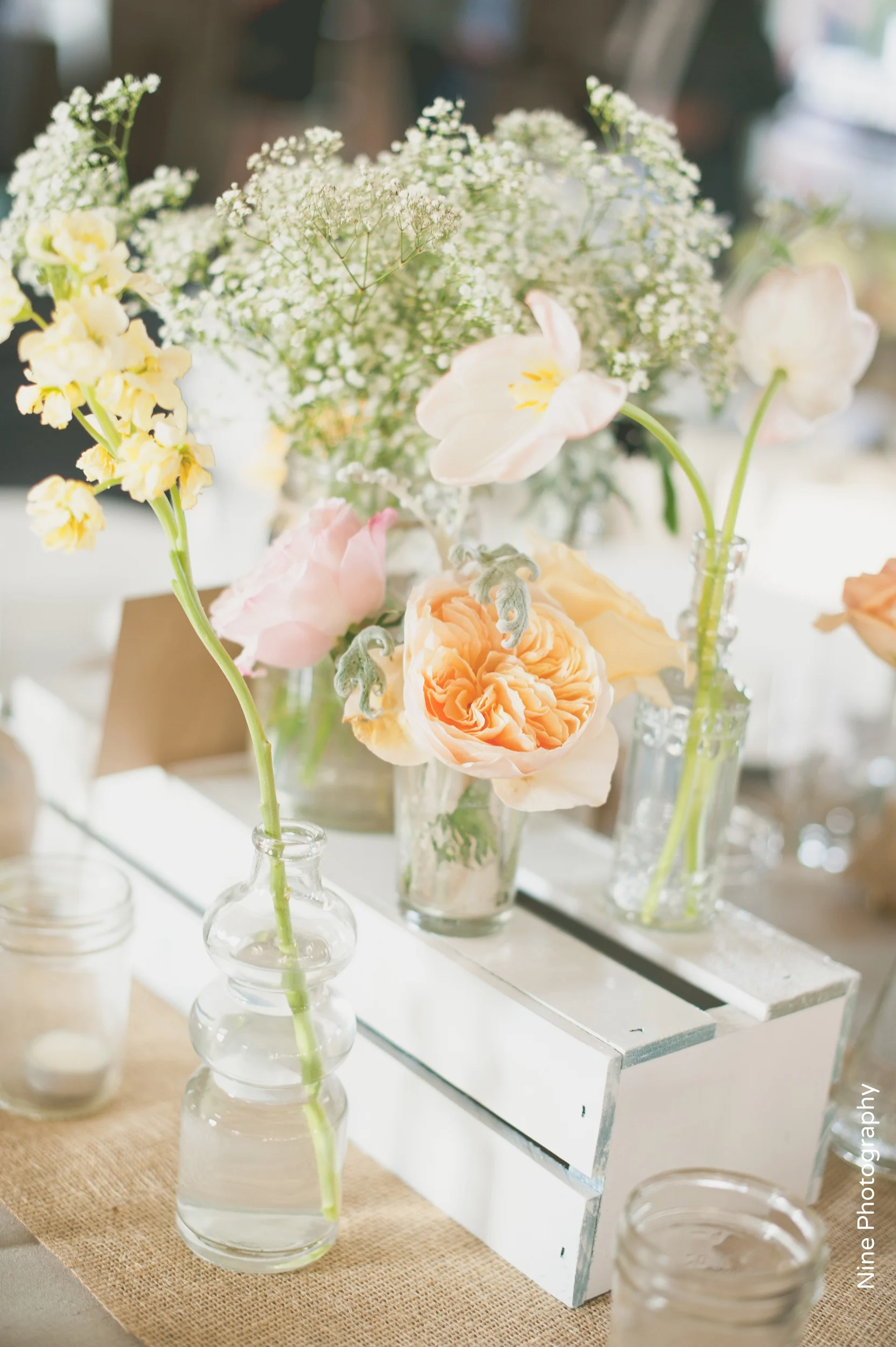 Rustic Pastel Wedding Tablescape White Crate