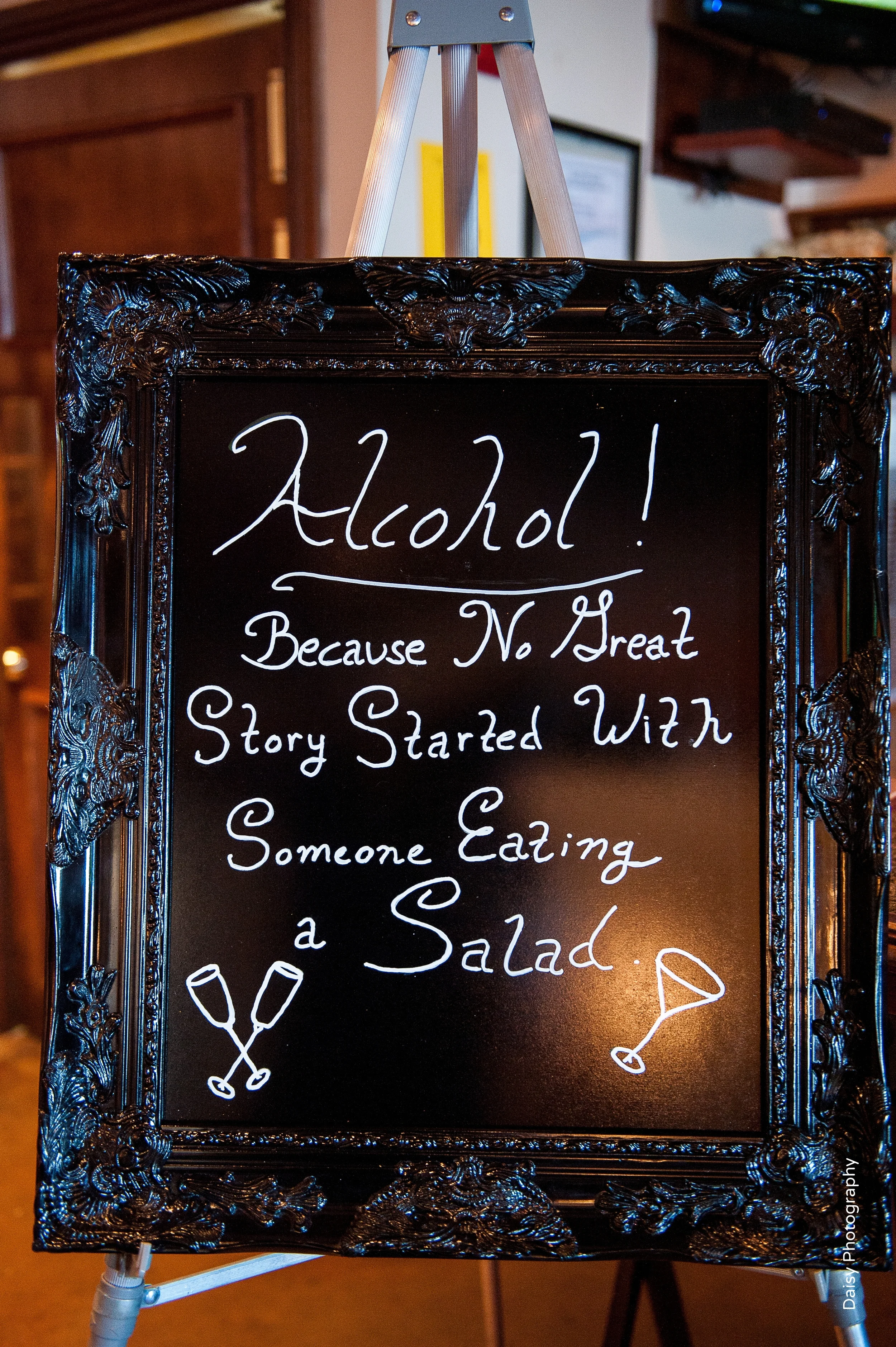Alcohol sign - no good party started with a salad