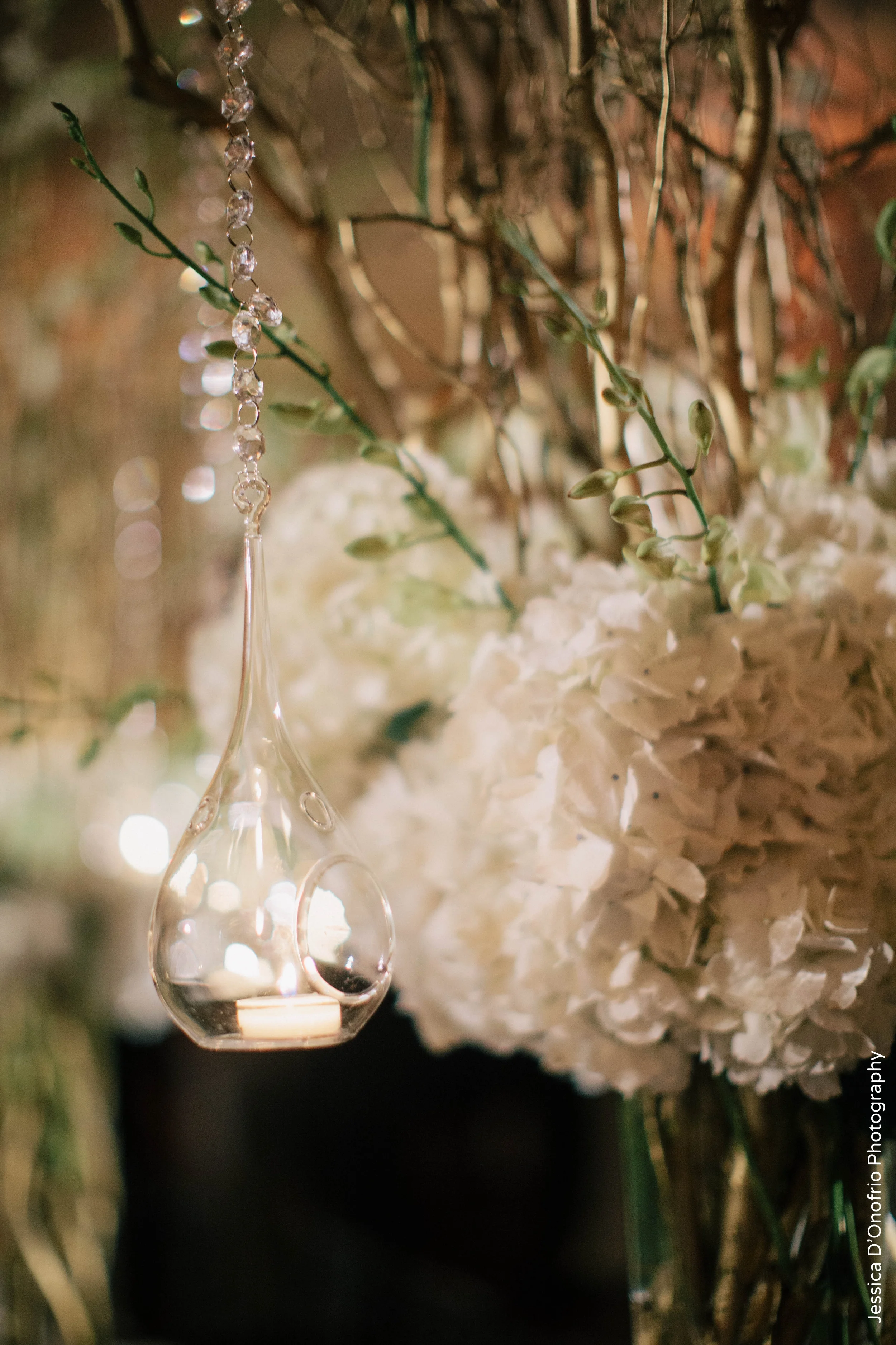 Glass Teardrop Candle White Branch Wedding Centerpiece