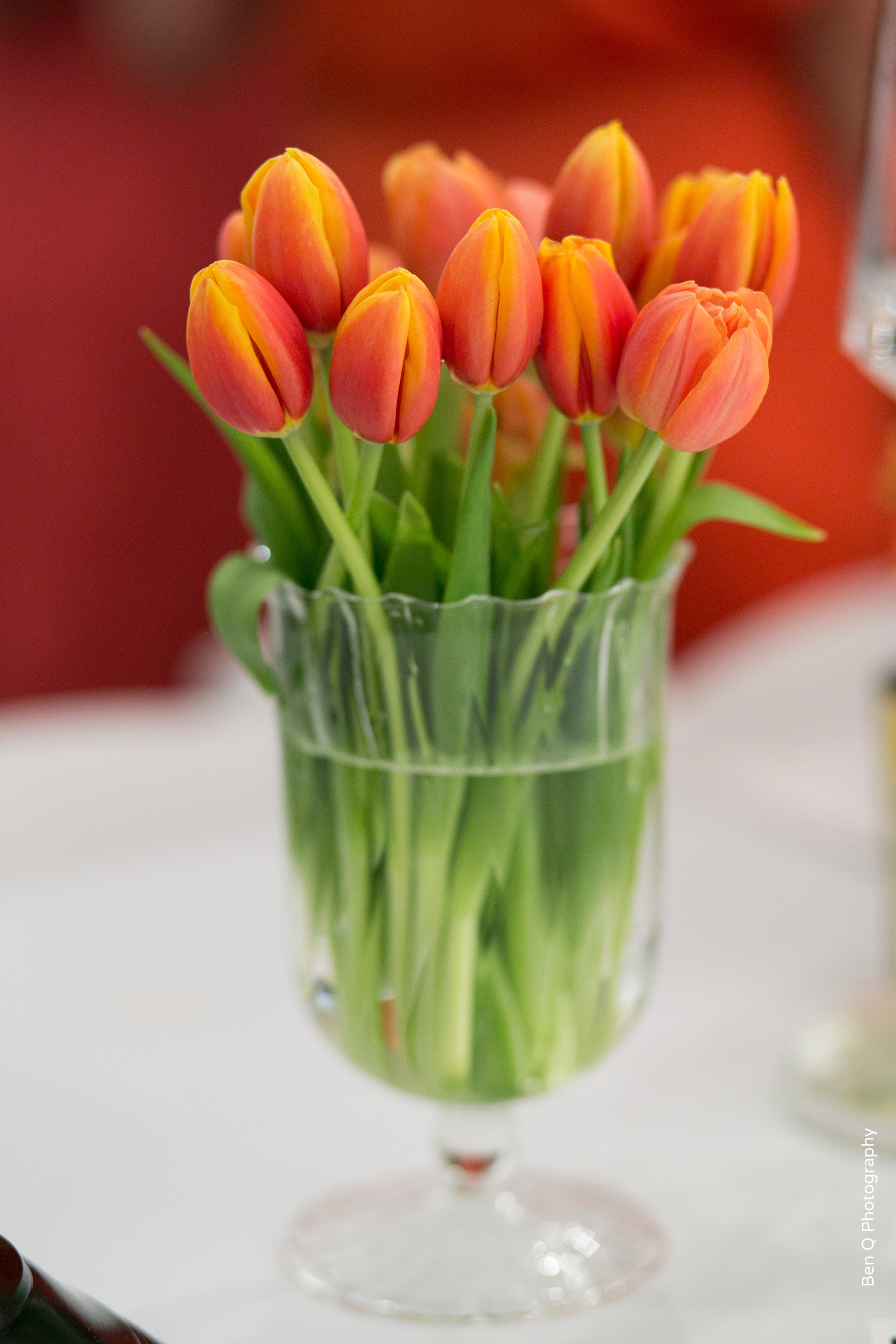 Pink and orange tulips wedding arrangement