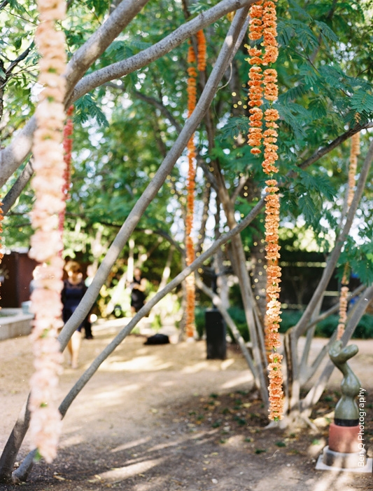 Wedding Ceremony Flower Garlands in trees