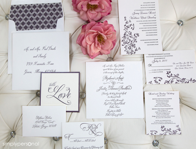 Custom & Semi-Custom Wedding Paperie; Coordinated Wedding Invitation Suite