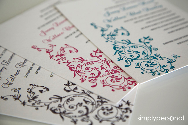 Multiple Colors Same Design Letterpress Wedding Invitation