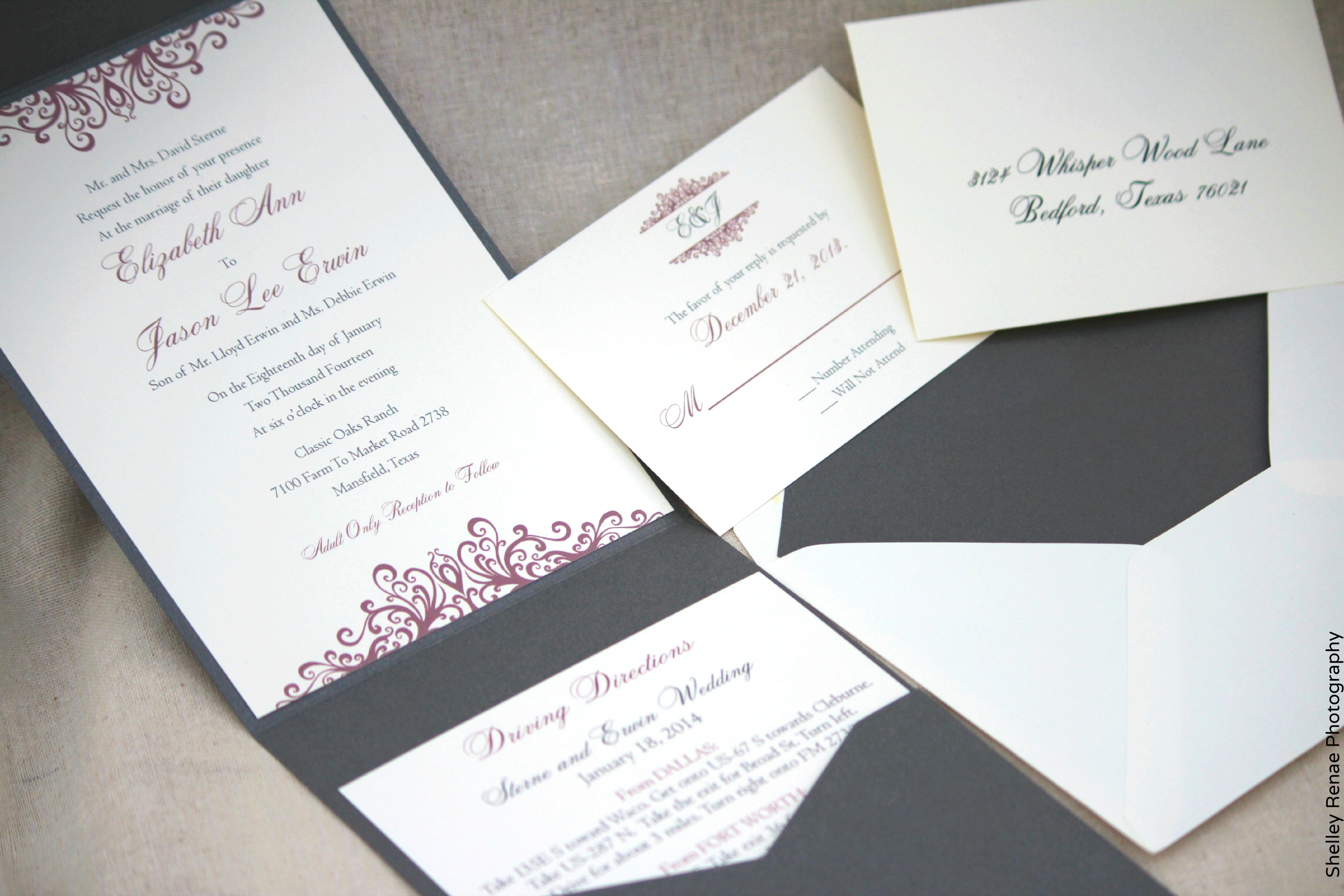 Altar Ego Paperie Rose and Gray Pocketfold Wedding Invitation Suite