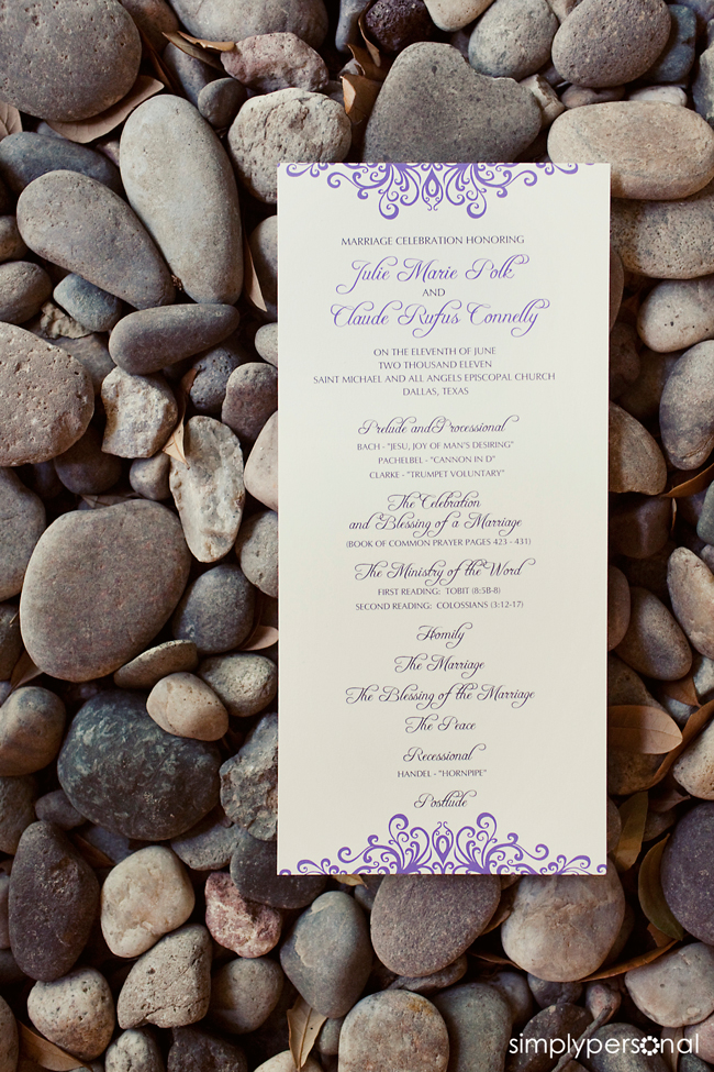 Altar Ego Paperie Lavender Slim Wedding Program