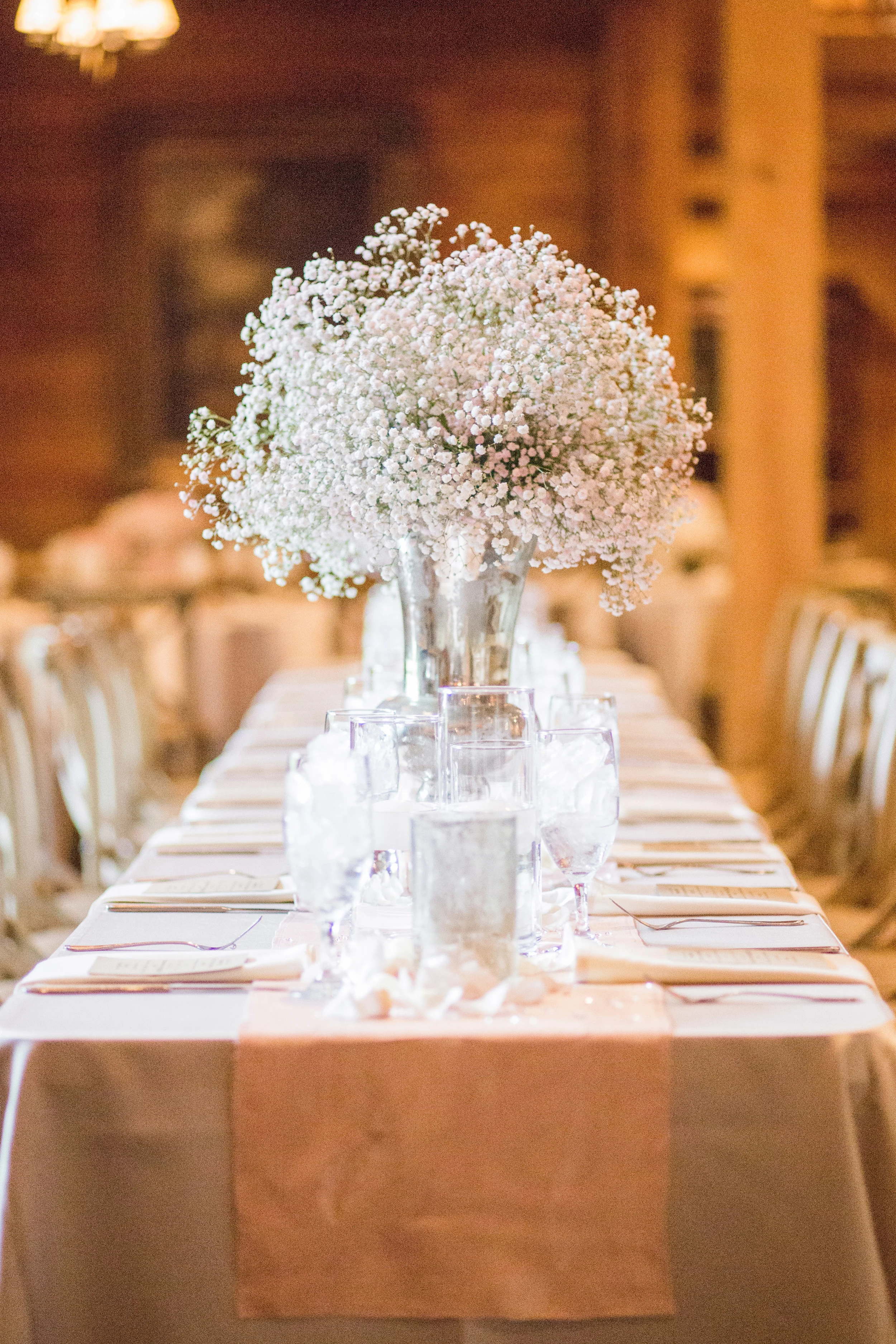 Baby's Breath wedding centerpieces head table