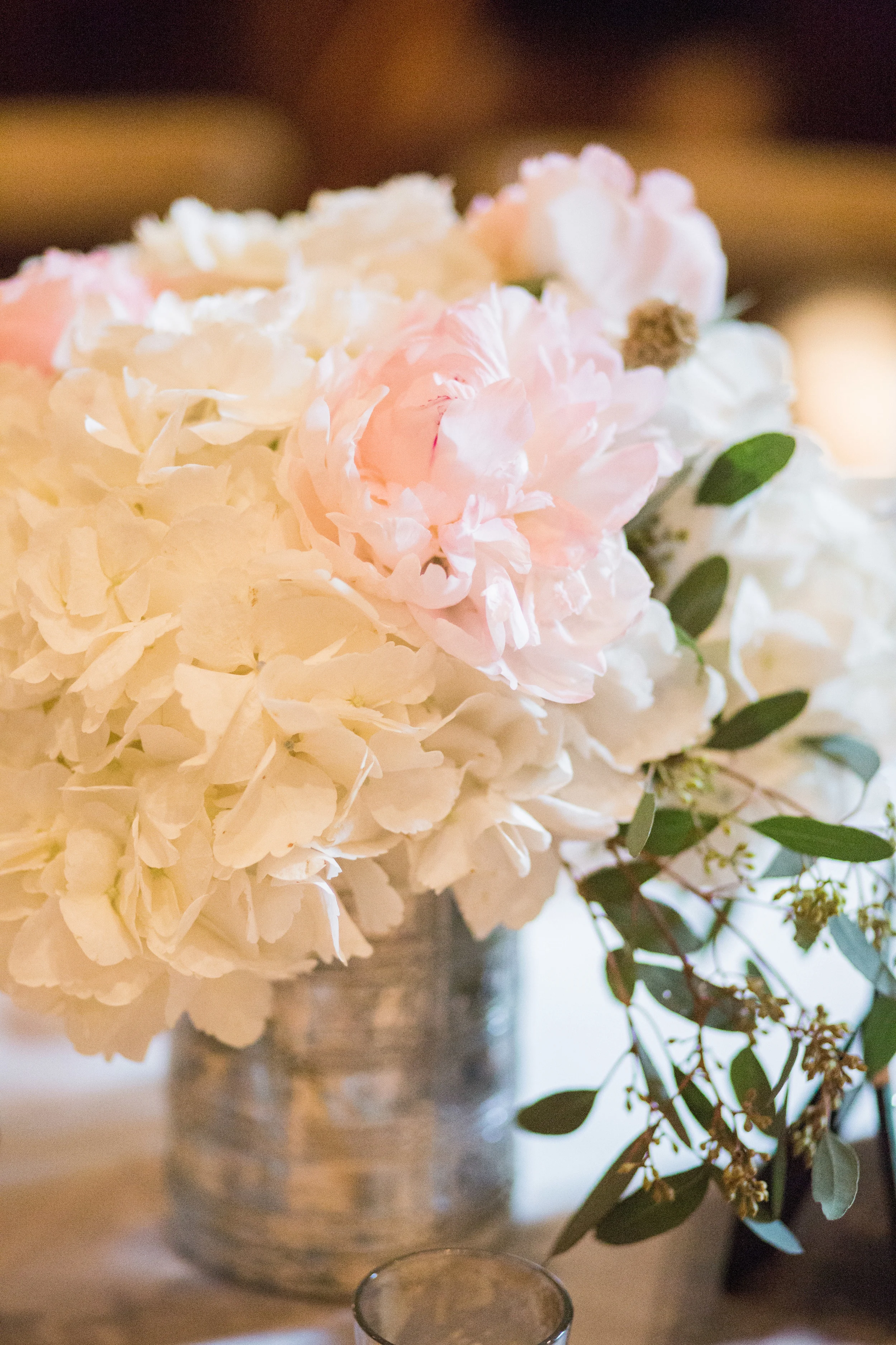 Mercury glass white pink greenery wedding centerpiece