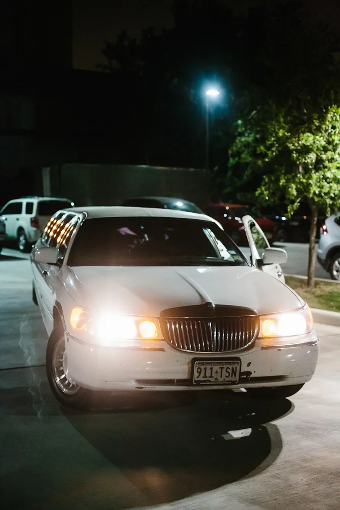 White Limo Wedding Getaway Car