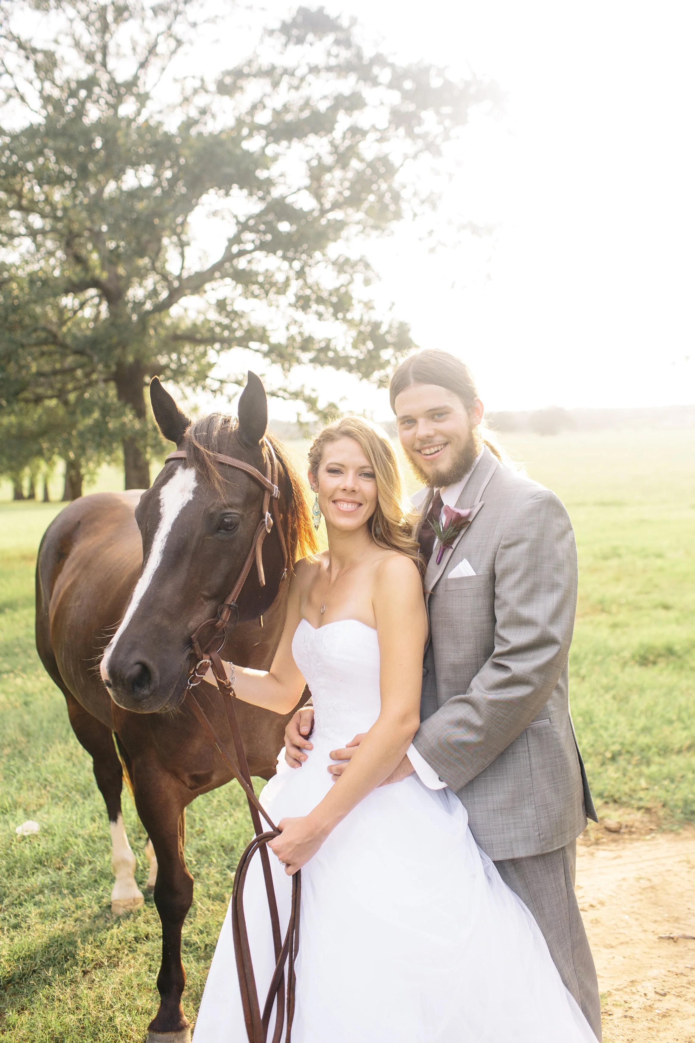 Bride & Groom with Horse - Equestrian Wedding