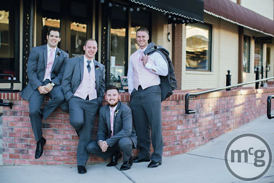 Groom & groomsmen Gray Suits Pink Vest