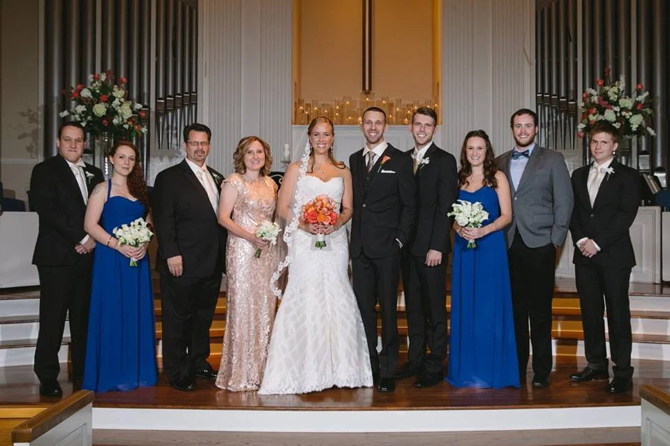 Bride, Groom and family Royal Lane Baptist Church