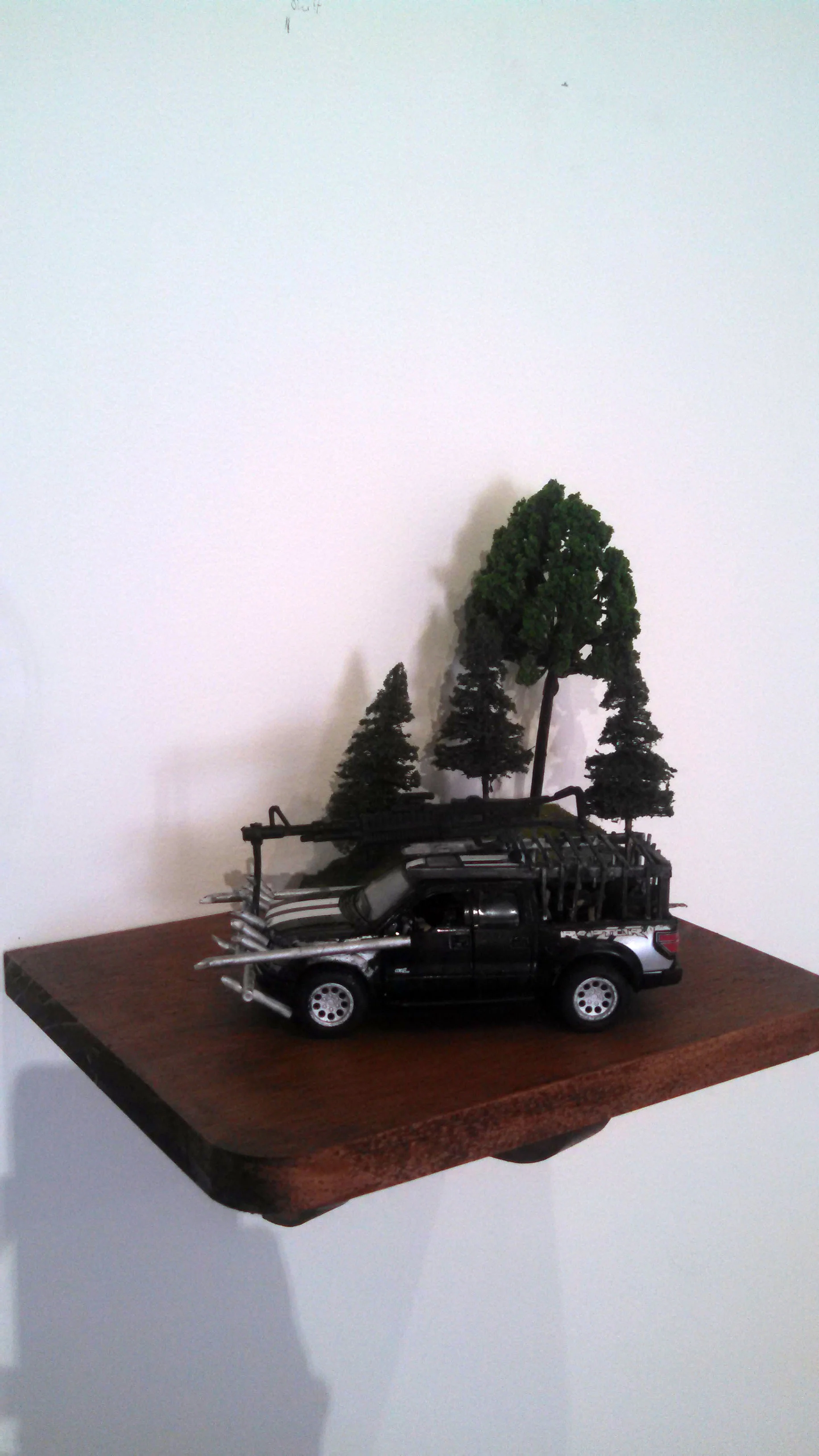 Wyrmwood (2), toy ute, plastic, 3D printed plastic, acrylic paint, fake trees, flock, 2016