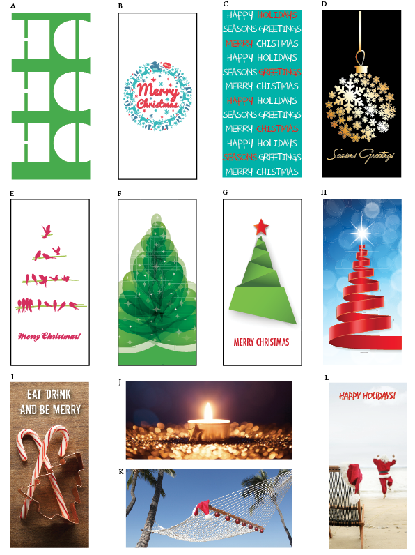A sample range of cards available for to be customised with your own message, logo or contact details.