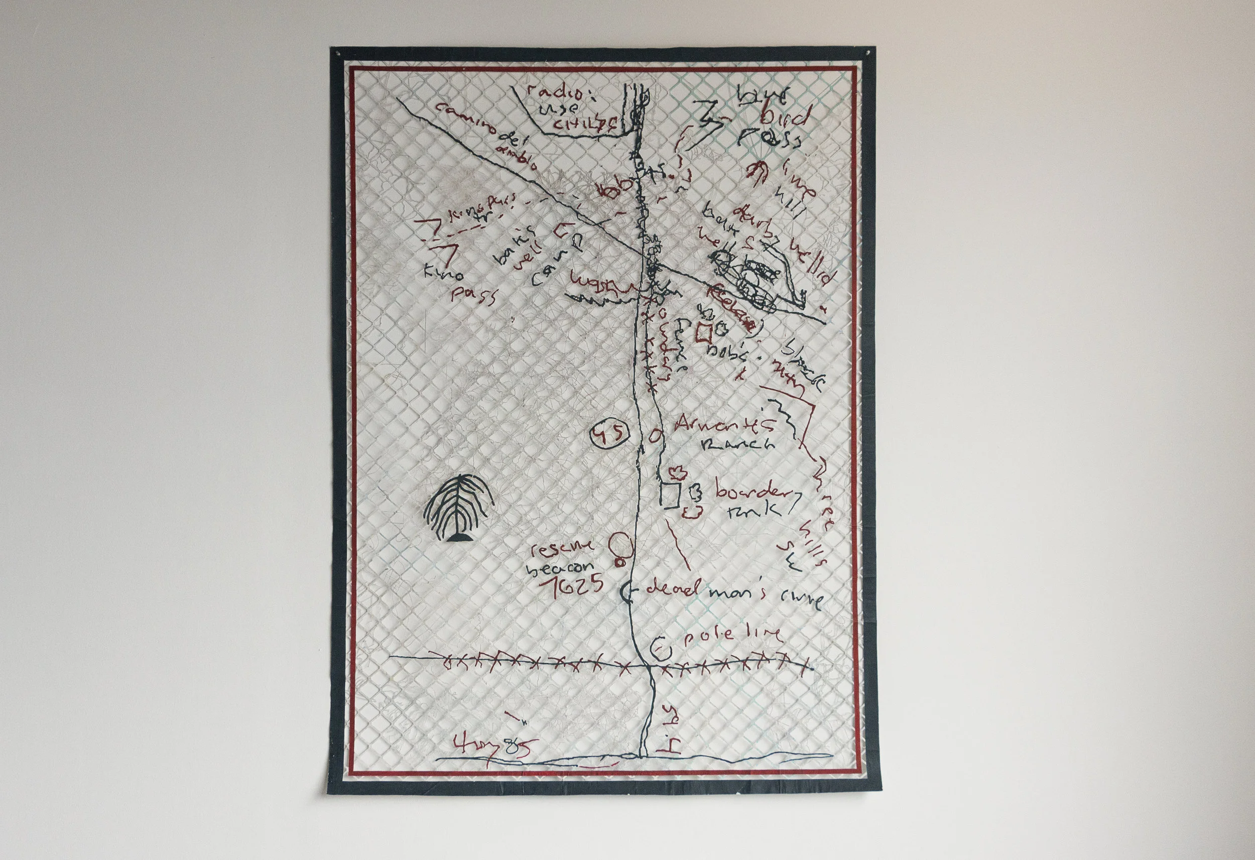 87x59 inches Acrylic and ink on found maps