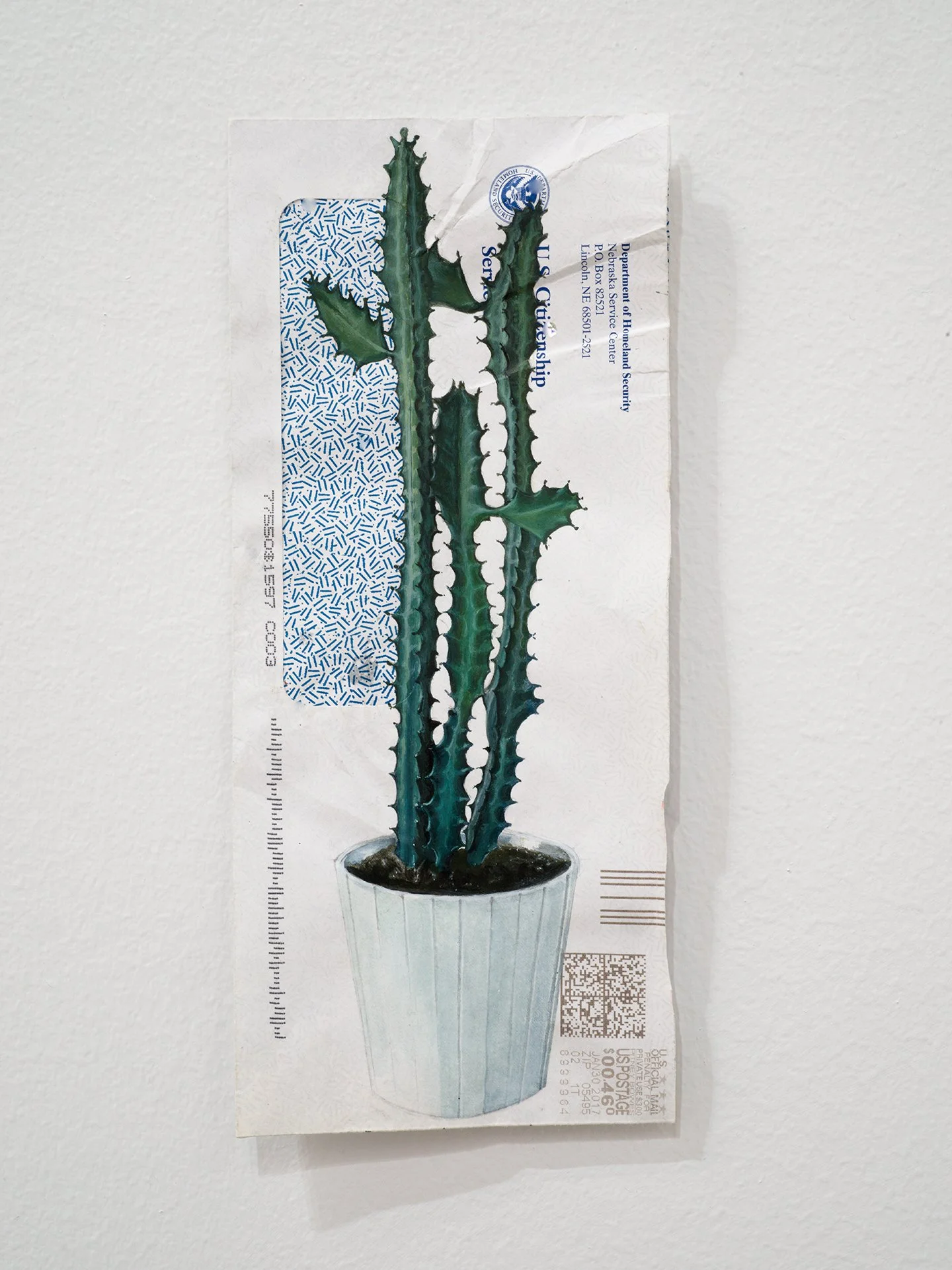   dacament 10  9.5 x 4 in.  acrylic on envelope 
