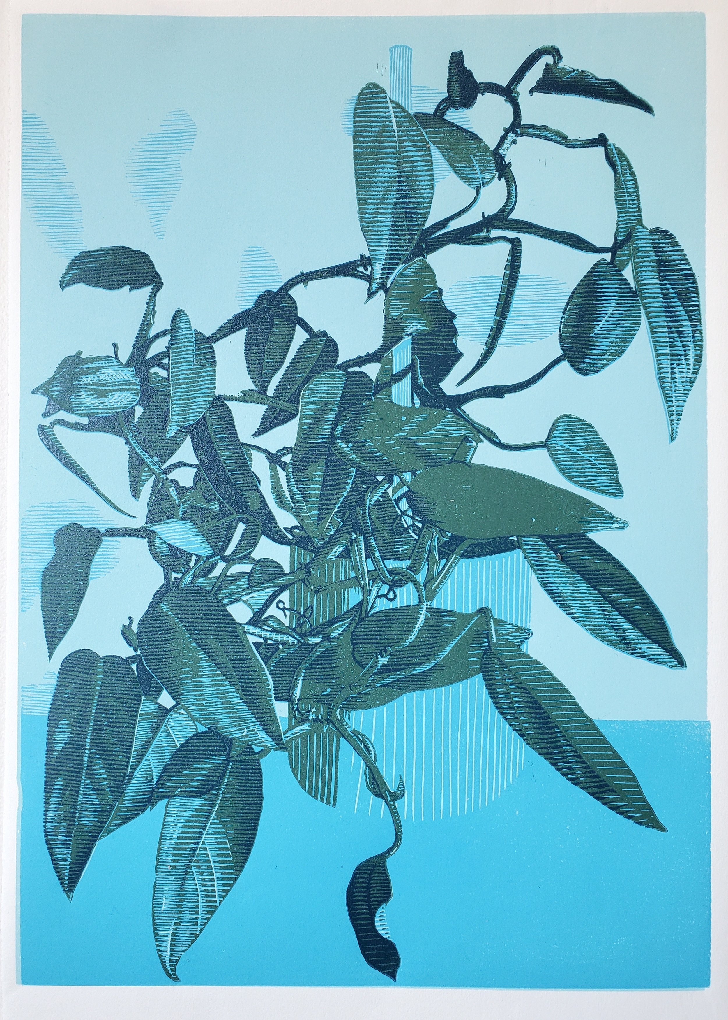   Morning Plant   (2022) Linocut Reduction  15 × 20 in.    