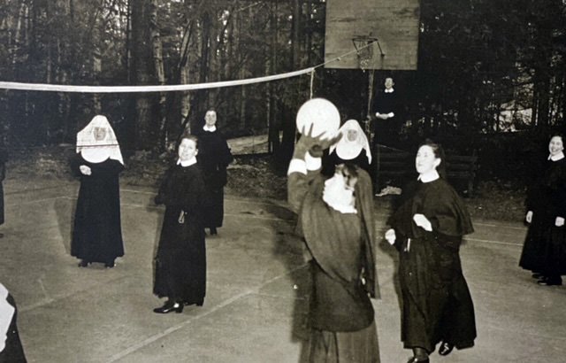 Sisters playing volleyball