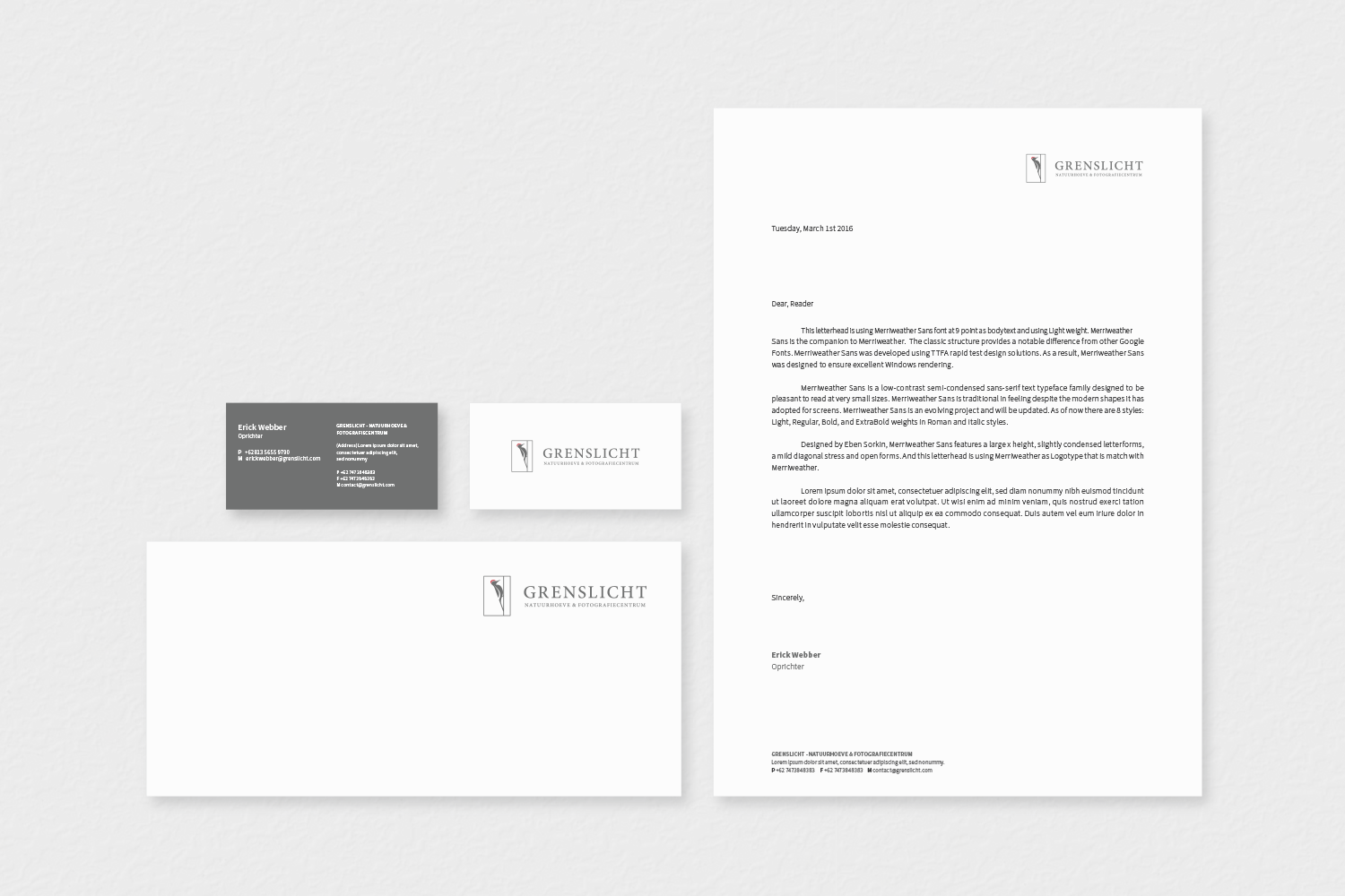 stationery for "Grenslicht Natuurhoeve & Fotografie Centrum"