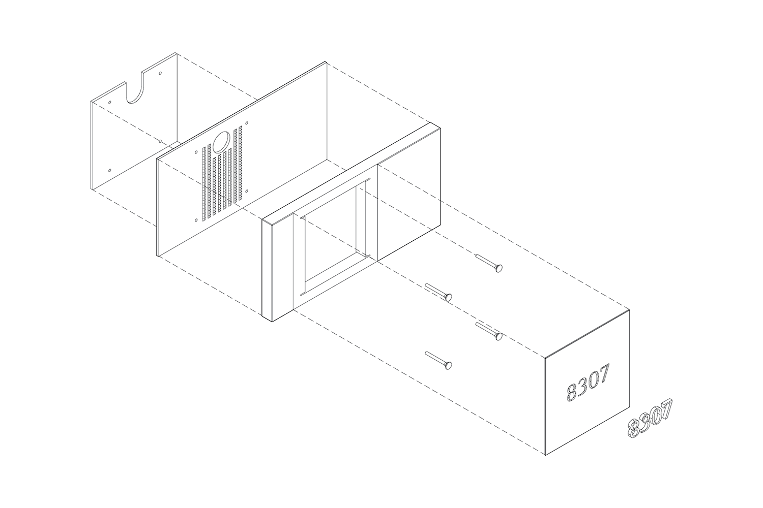 Exploded view of the backlit unit number.