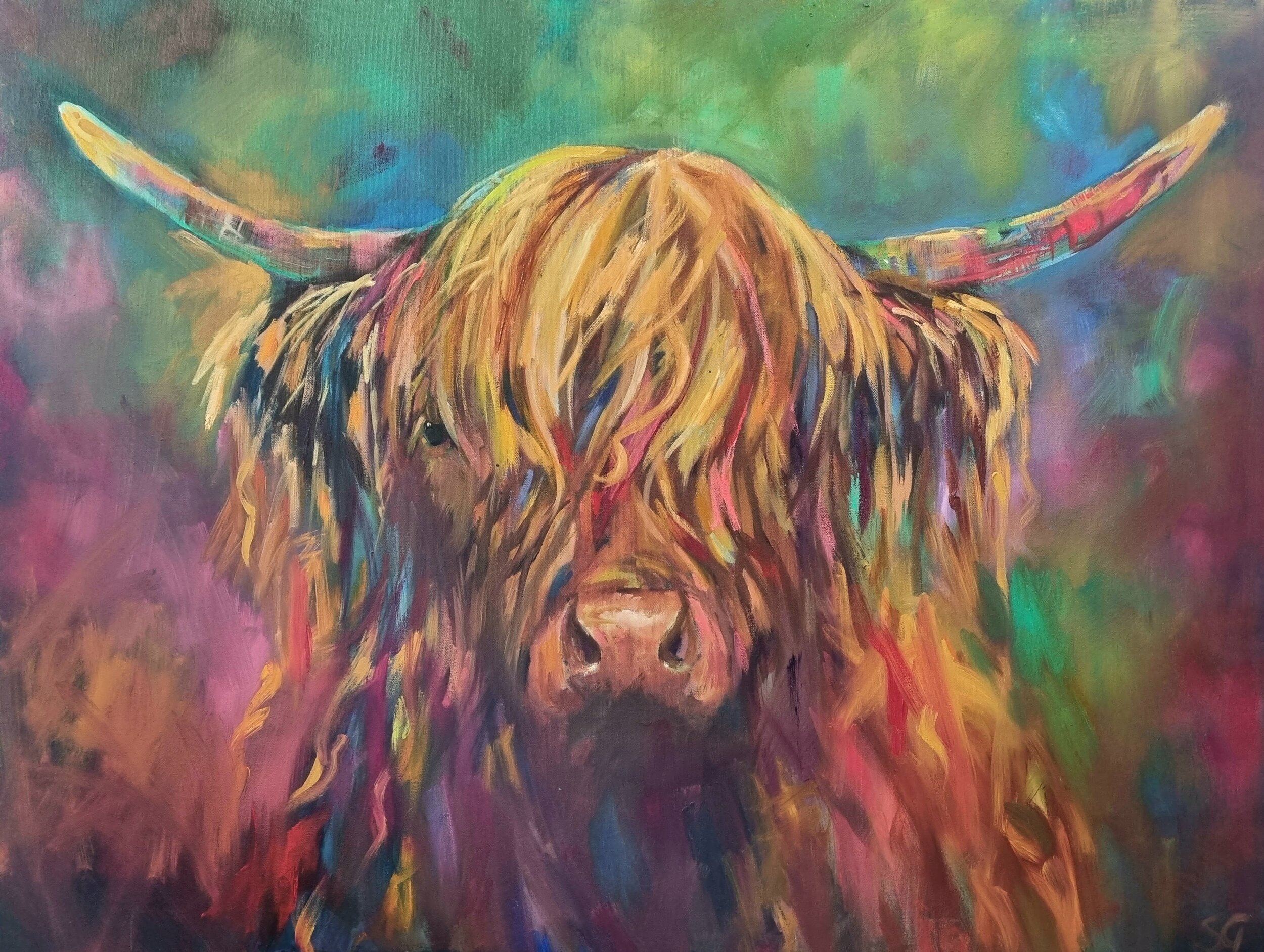 Colourful Highland Cow art — Sue Gardner - Original Paintings