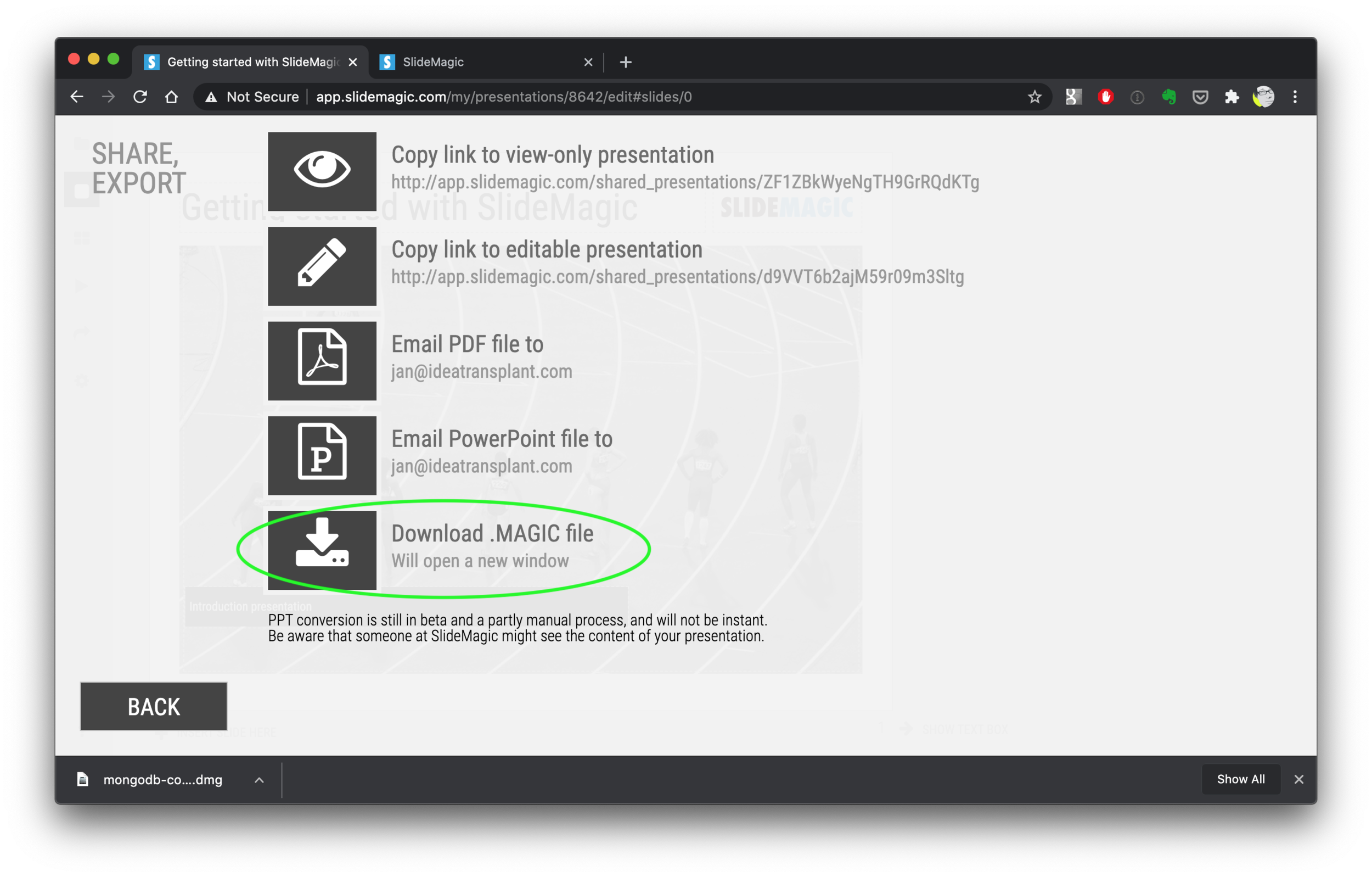 How to download your SlideMagic 1.0 presentations