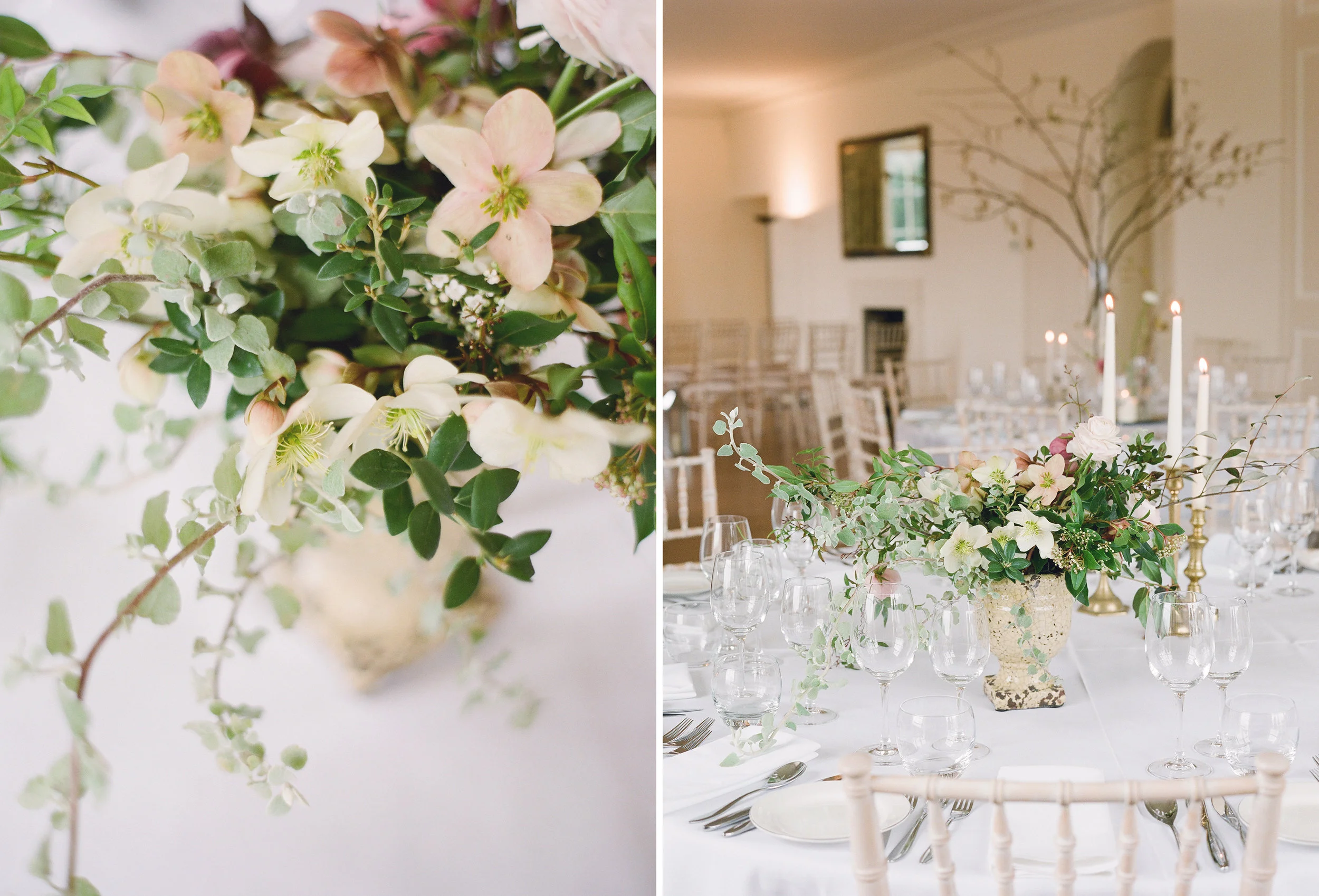 Winter floral styling in the Garden Room at Boconnoc House