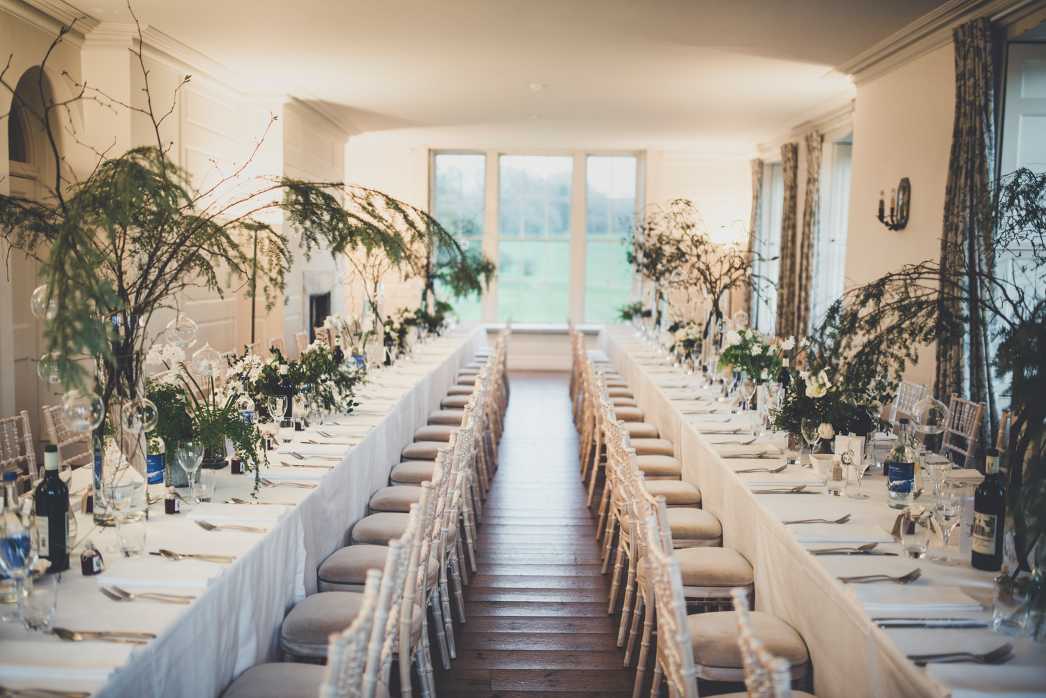 Christmas wedding floral styling in the Garden Room at Boconnoc House