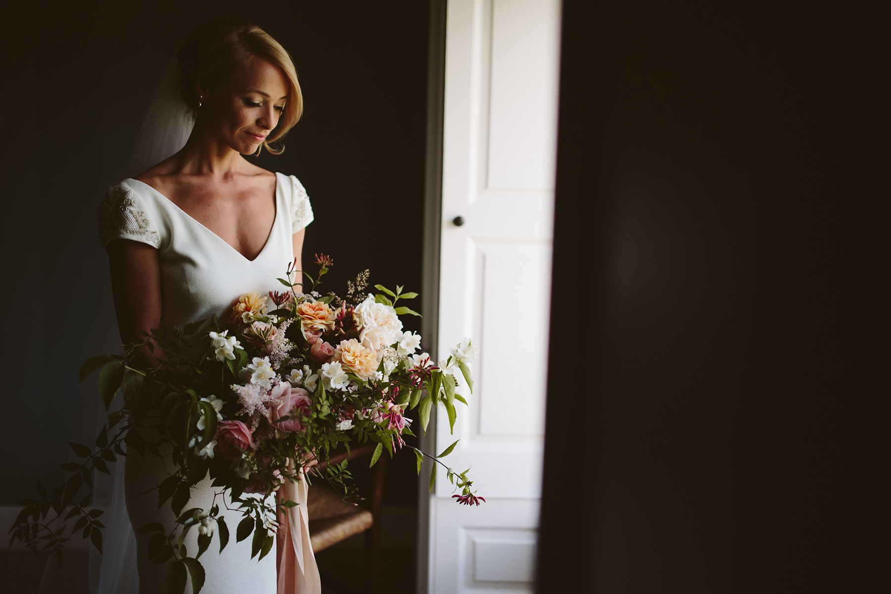 Summer bridal bouquet at Boconnoc House
