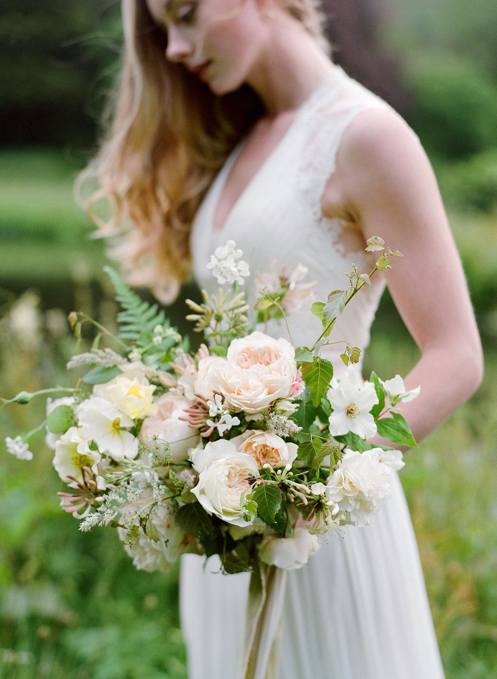 Boconnoc Bride with Wedding Flowers in Cornwall
