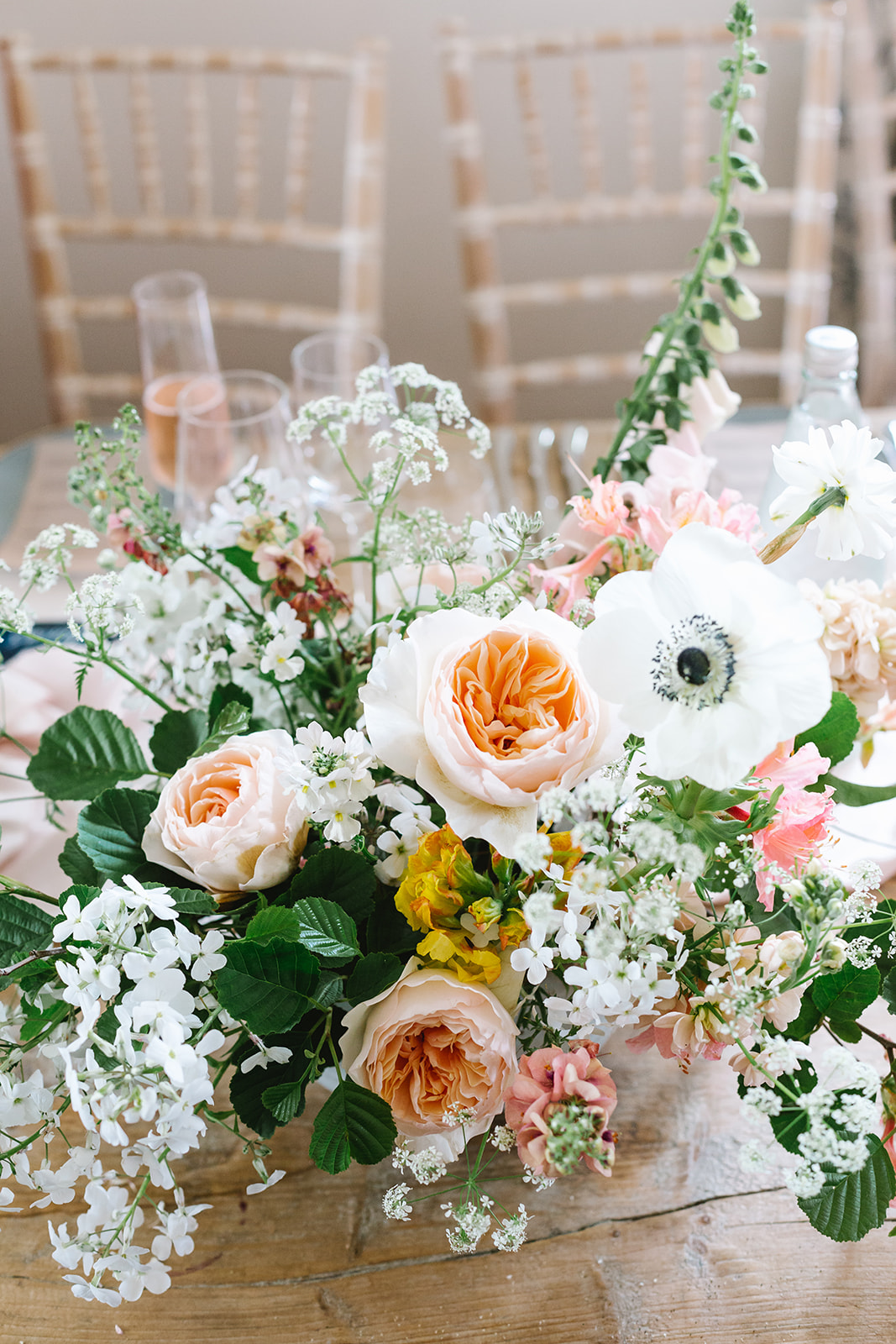 Blush wedding flowers at Boconnoc House in May