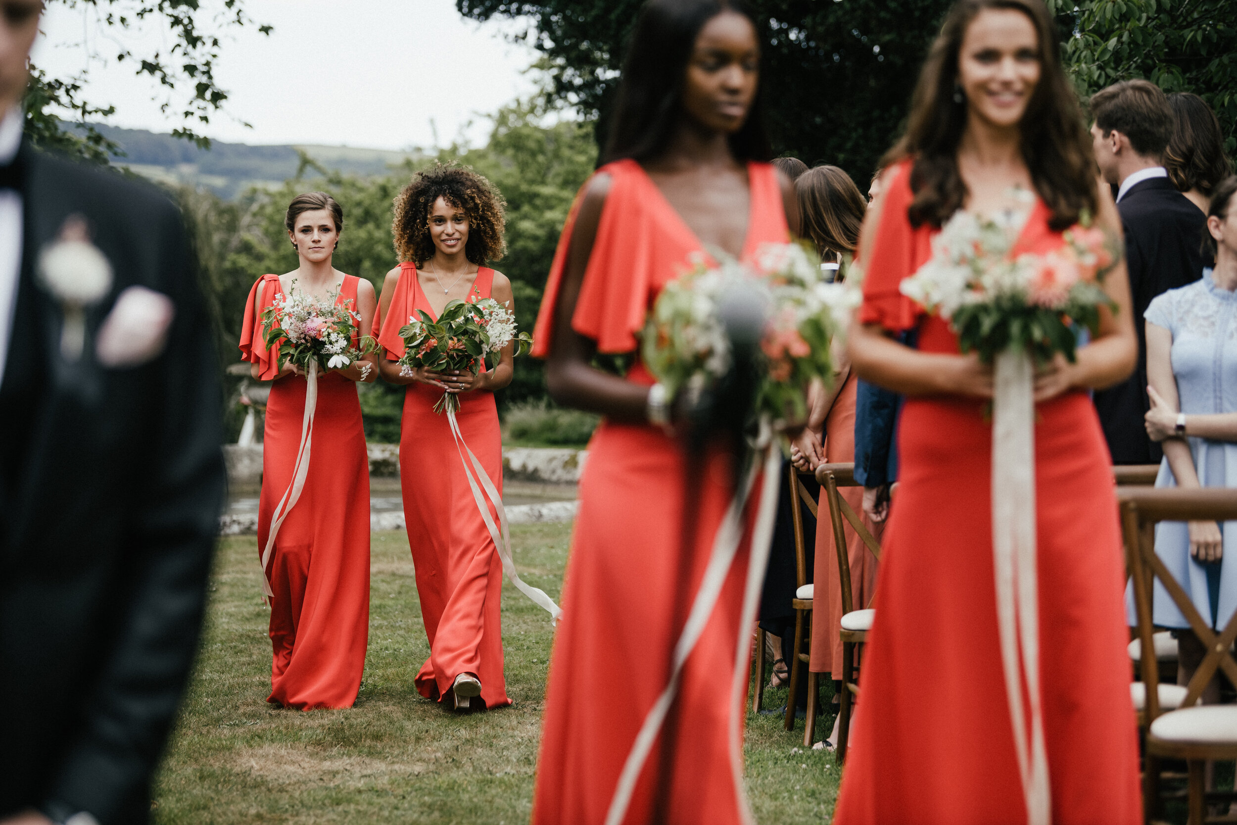 Bridesmaids in red