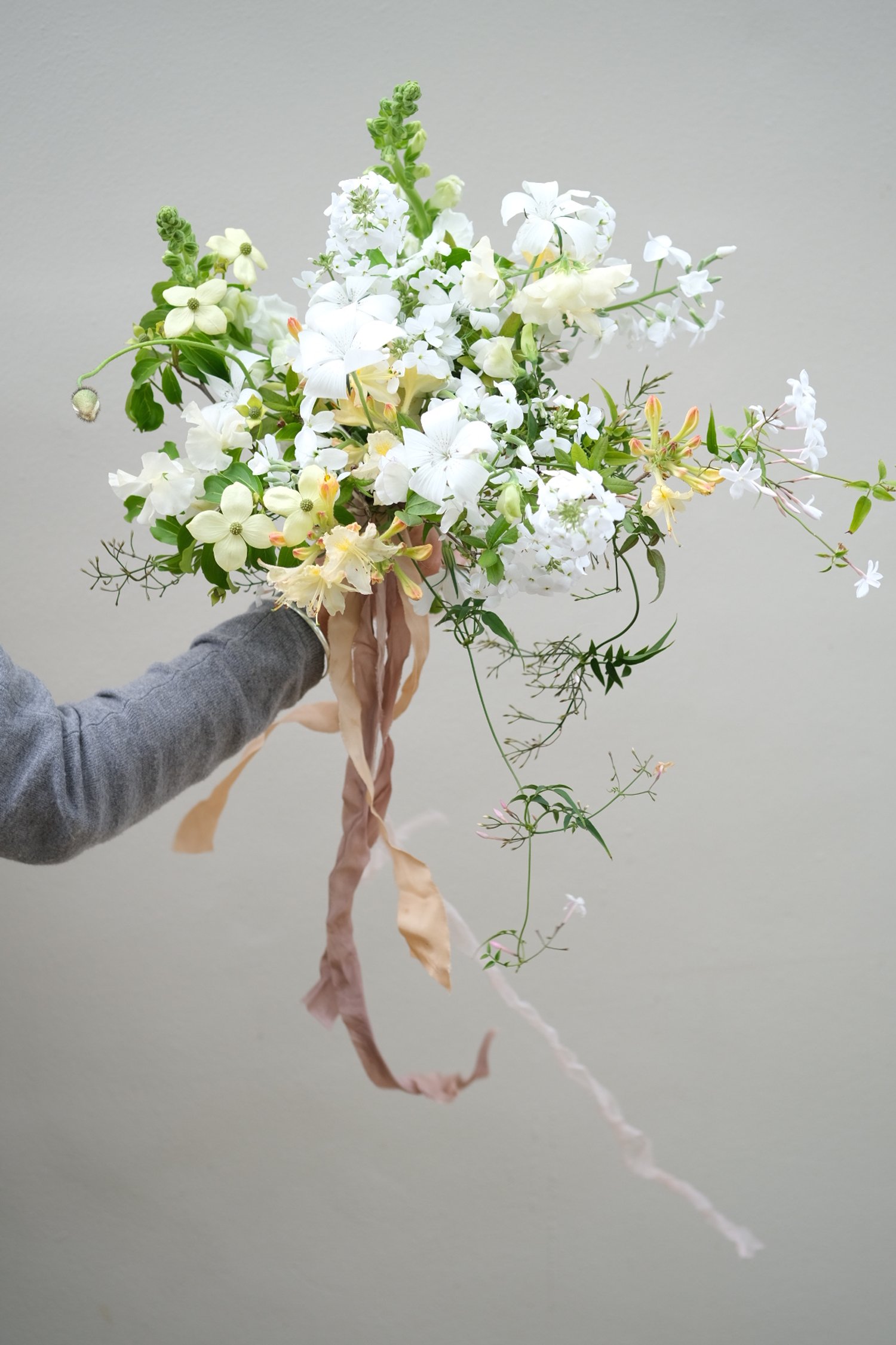 White wedding bouquet in Cornwall