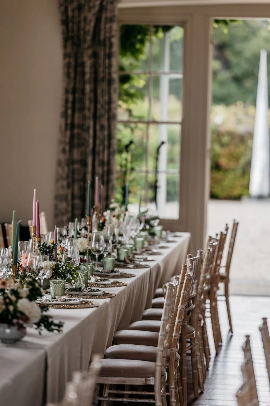Long table set up at Boconnoc