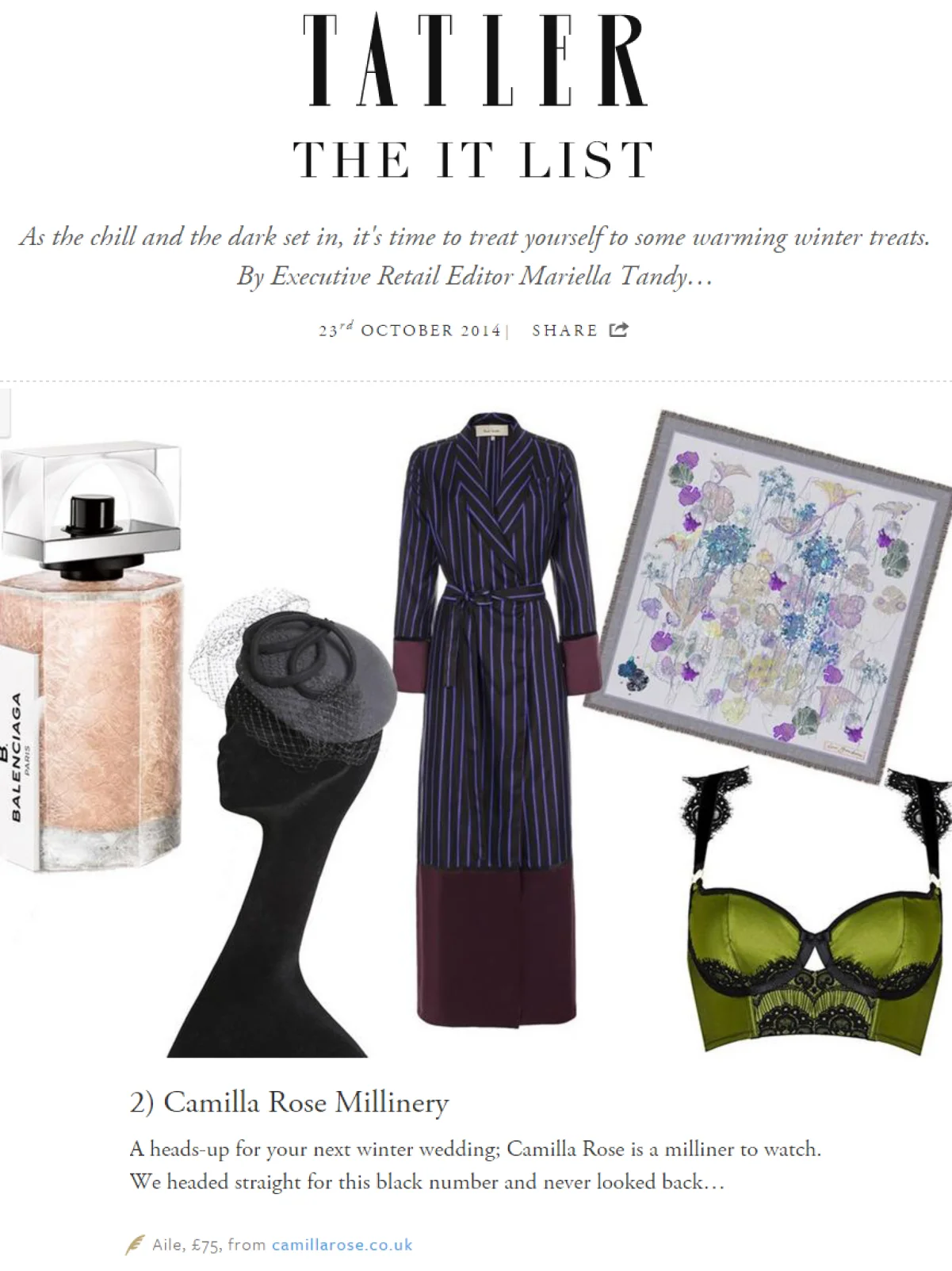 Tatler 'It List' - October 23rd 2014 (Aile Headpiece)