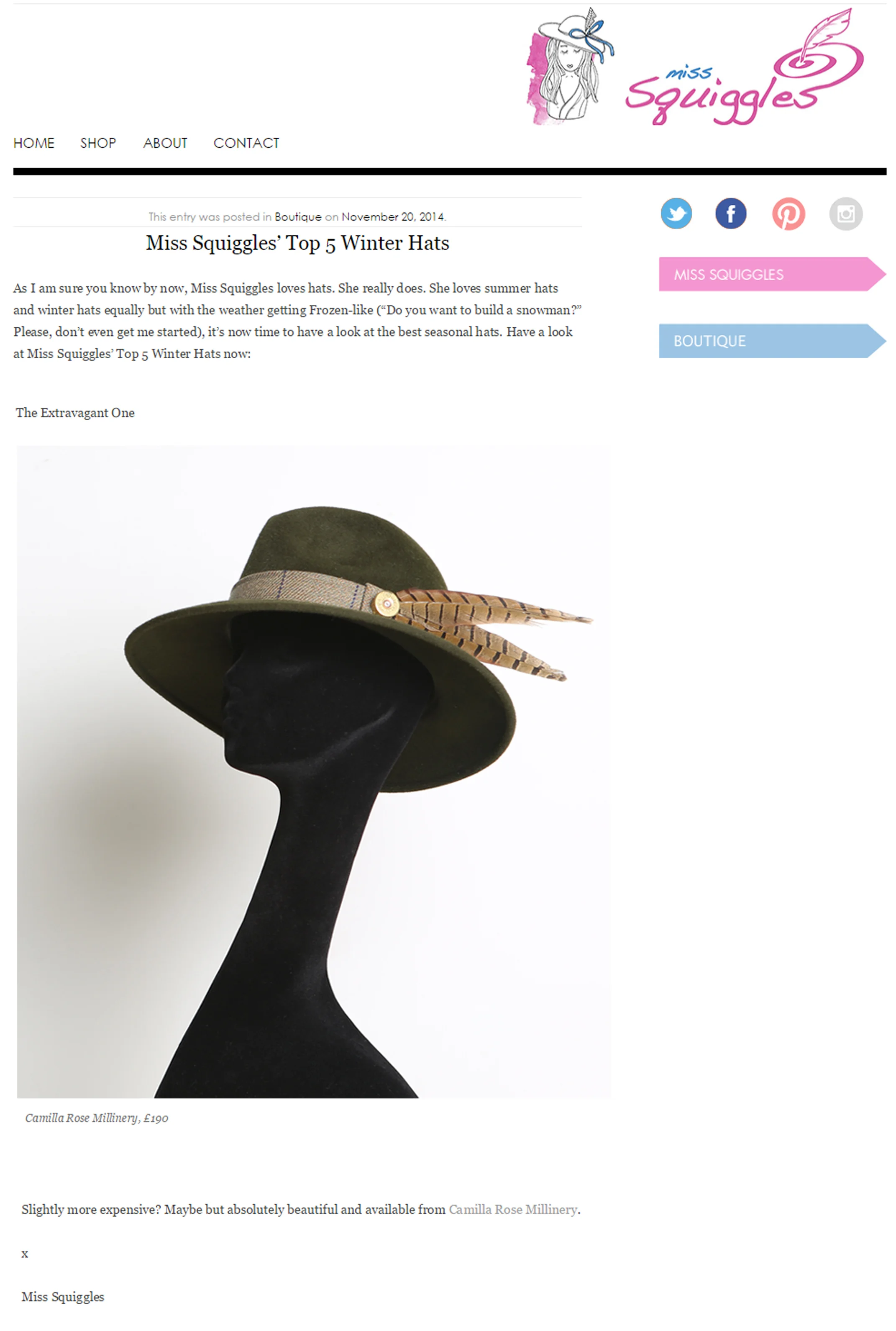 Miss Squiggles - November 20th 2014 (Plier Fedora)