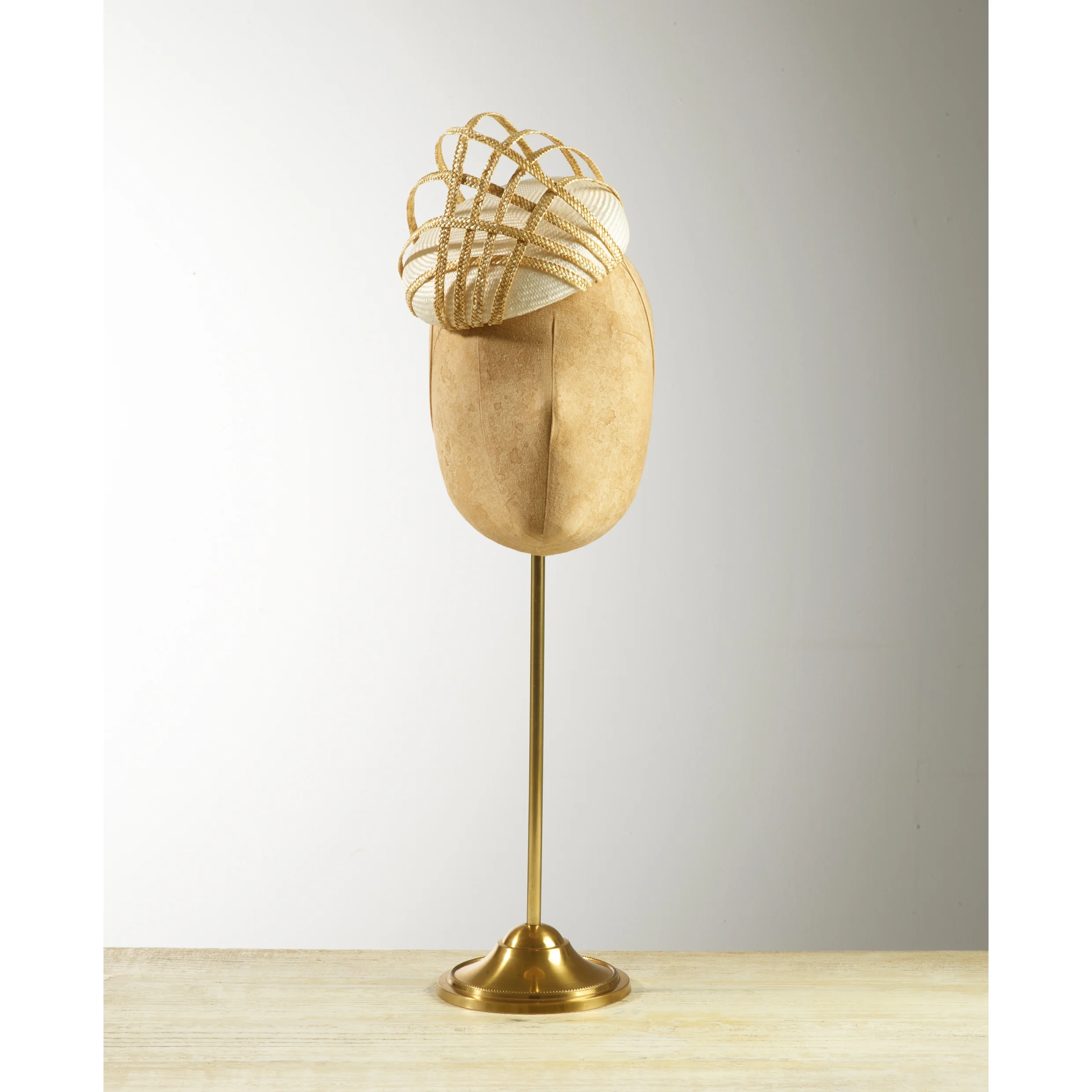 HIVE (Ivory) - £65 Cream sisal straw button headpiece with natural criss cross hive.