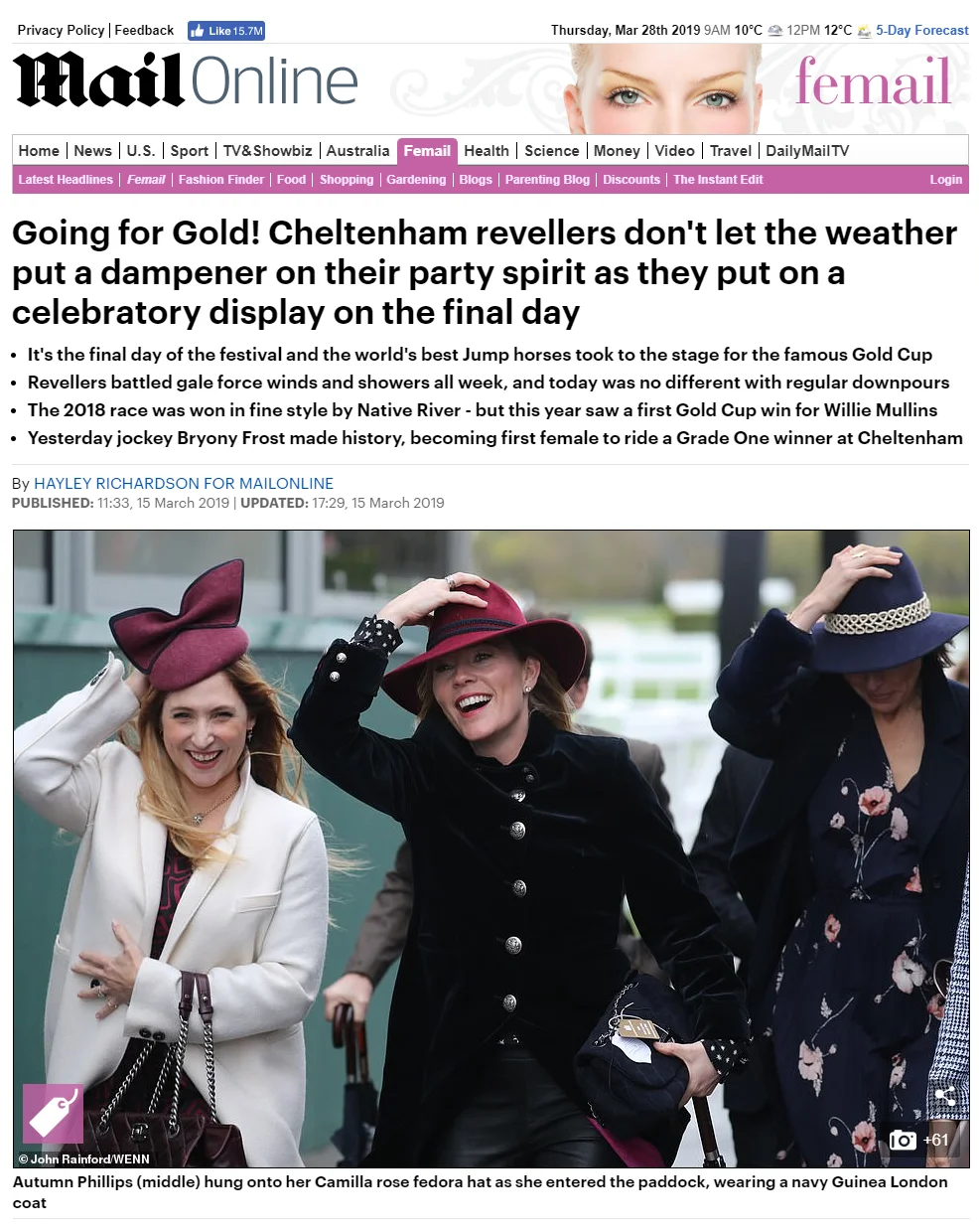 Daily Mail - Autumn Phillips & Di Dougherty - 15th march 2019 (Dusk Fedora Burgundy & Delphinius Fedora)