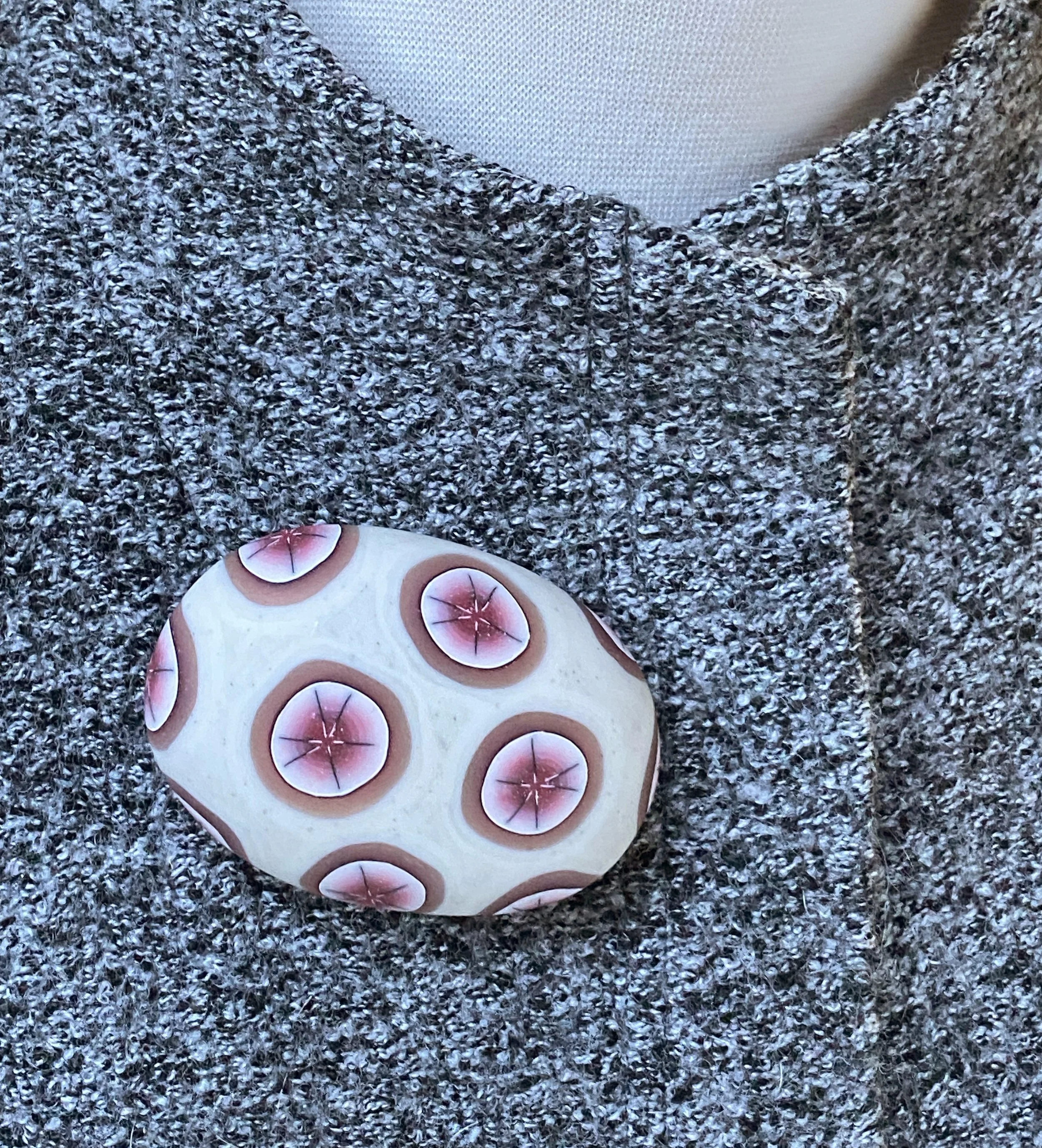 River Rock Brooch in Cream with Red Spots 2.jpg