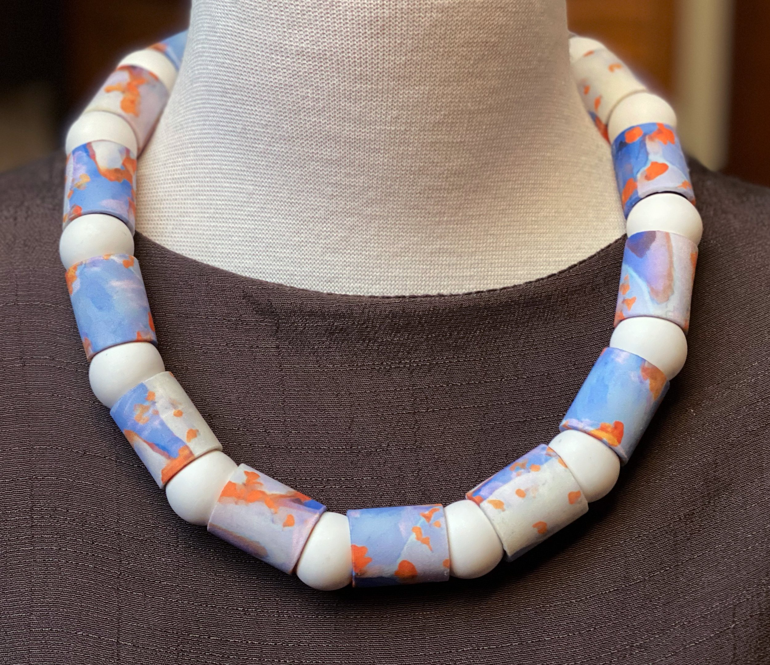 Jointed Tube Bead Necklace blue orange 2.jpg