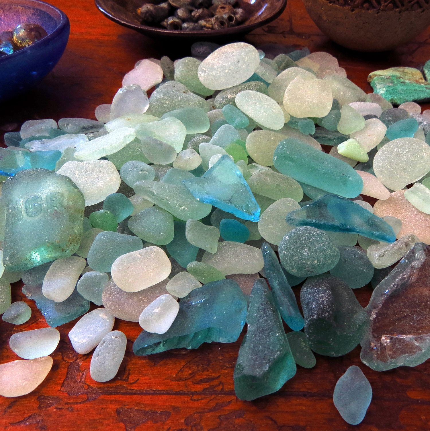 I started off in my treasured stash of bottle green sea glass ...